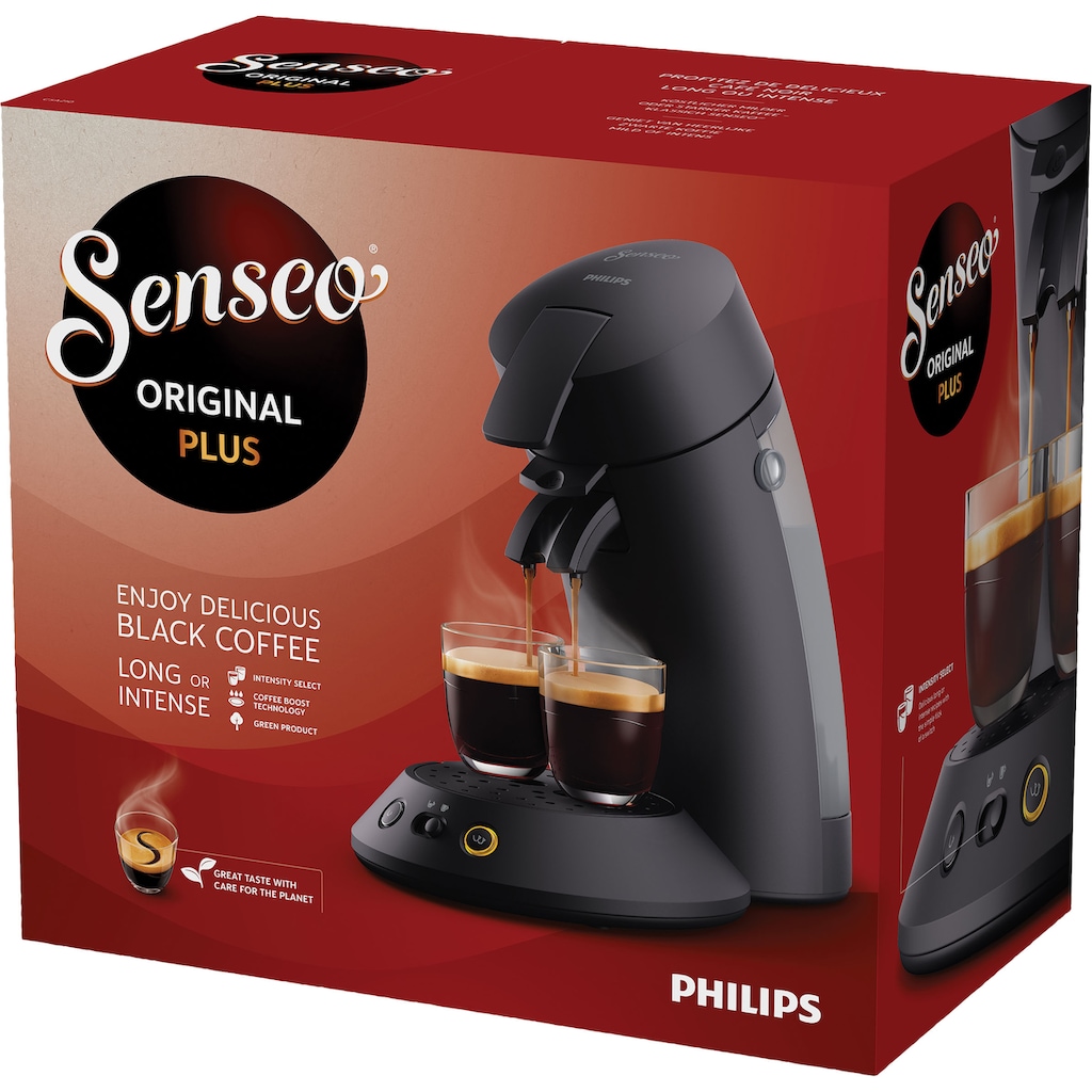 Philips Senseo Kaffeepadmaschine »Original Plus CSA 210/60«, aus 28% recyceltem Plastik und mit 2 Kaffeespezialitäten, mattschwarz