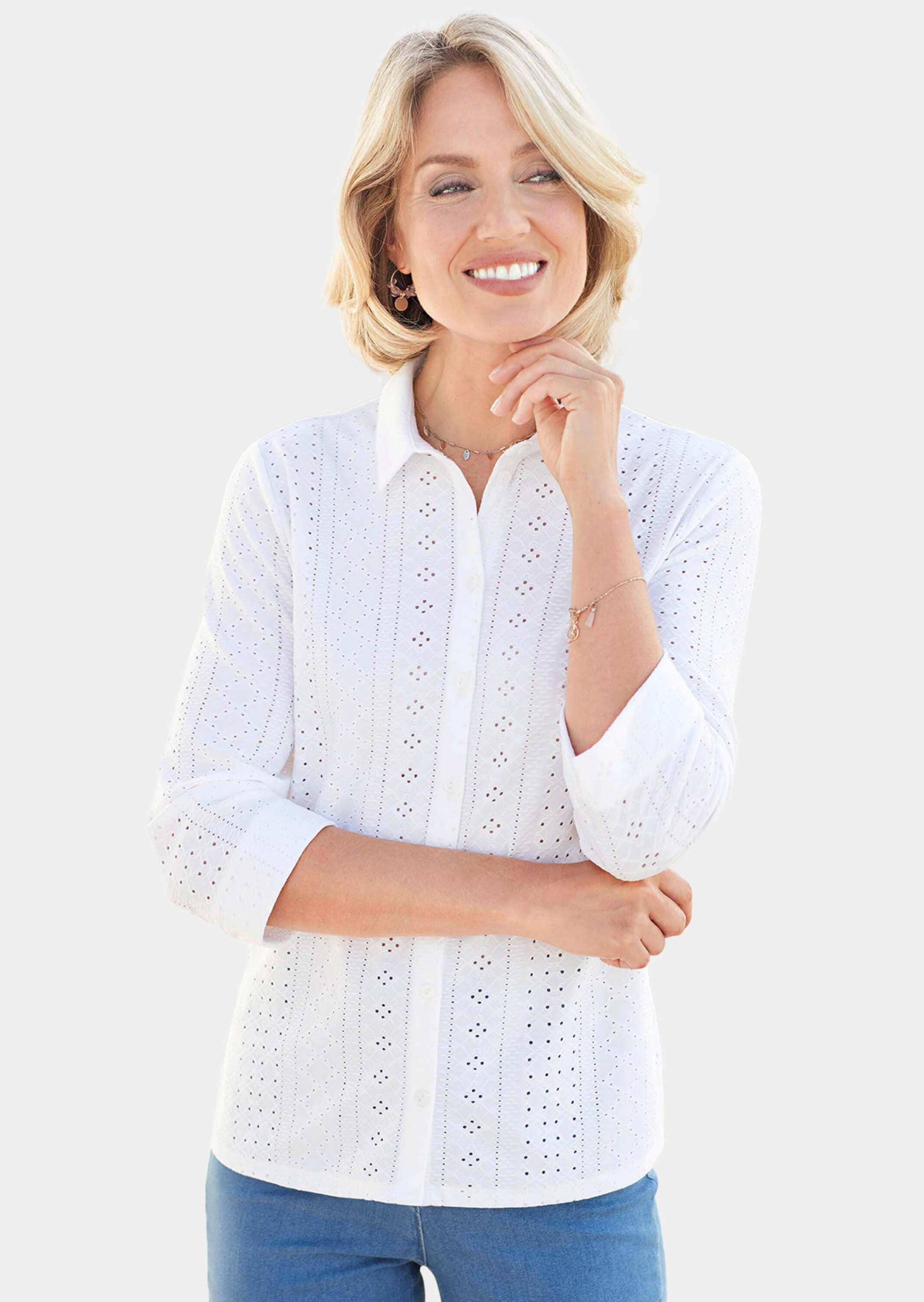 GOLDNER Hemdbluse "Kurzgröße Hemdkragenbluse aus feiner Spitze mit Elasthan günstig online kaufen