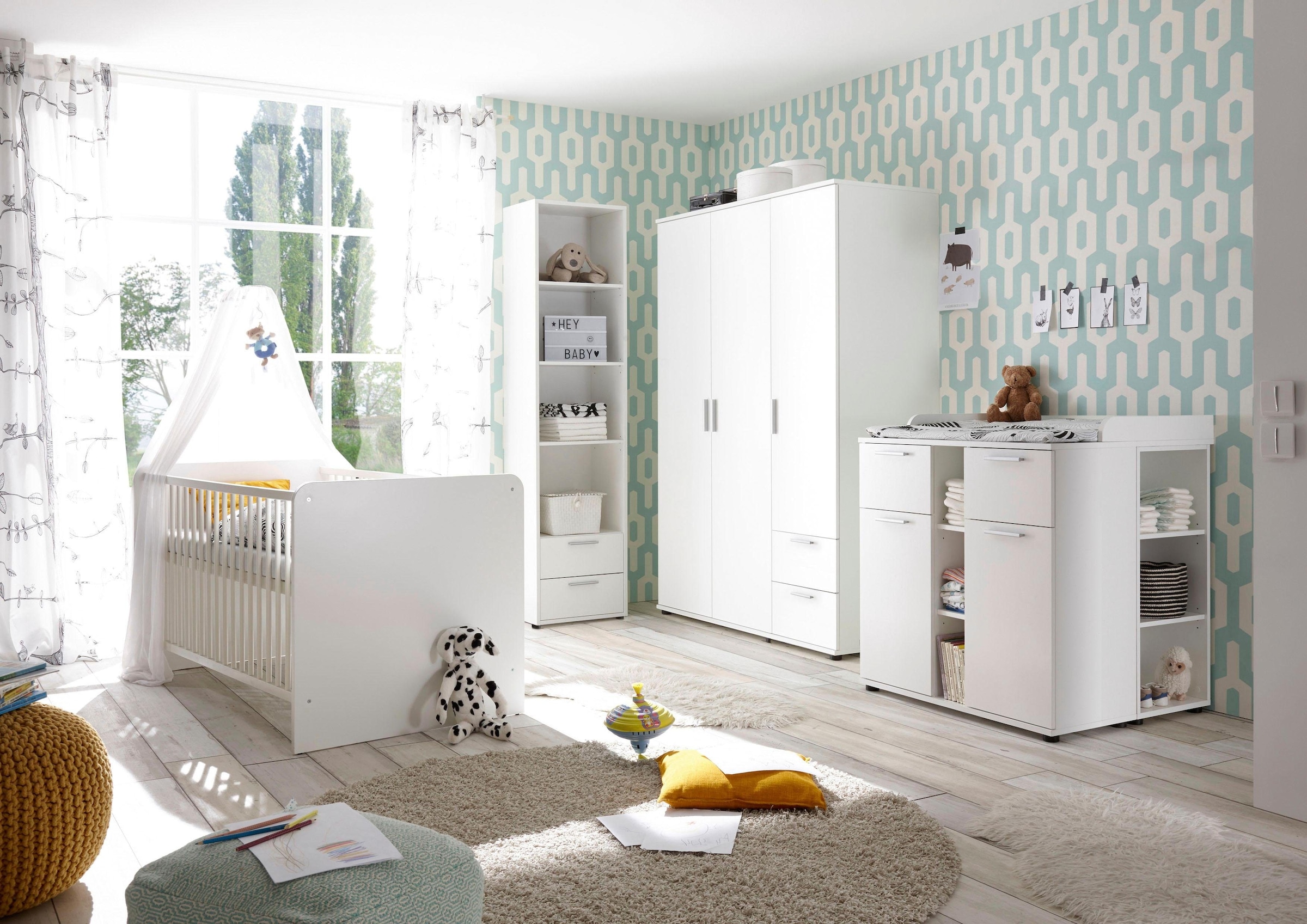 Begabino Babyzimmer-Komplettset "Bibo" Set, Bett, Wickelkommode, Schrank, 3 günstig online kaufen