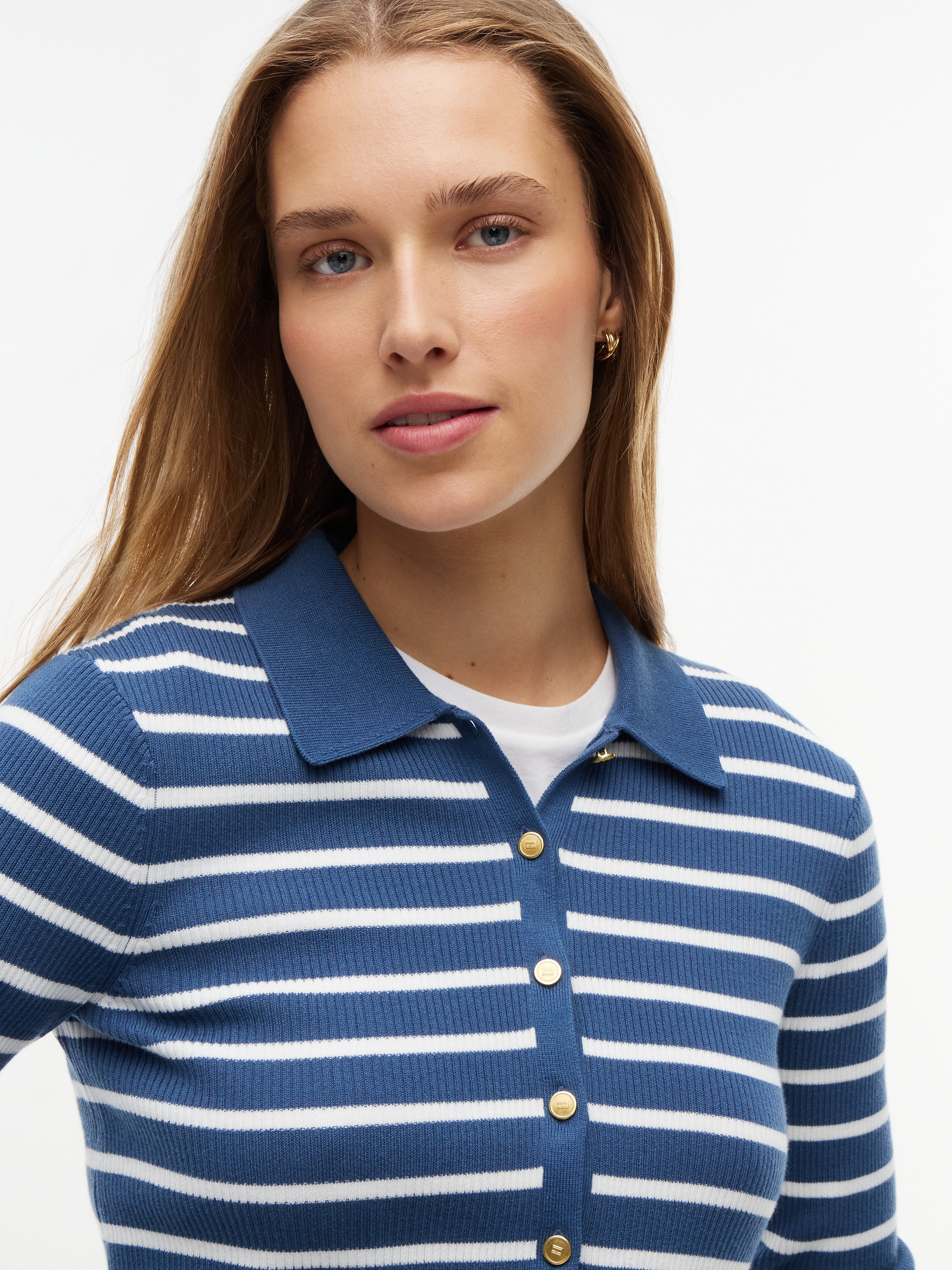 Tommy Hilfiger Strickjacke »FINE GG LS POLO-NK CARDIGAN« Baumwollmischung, Polokragen