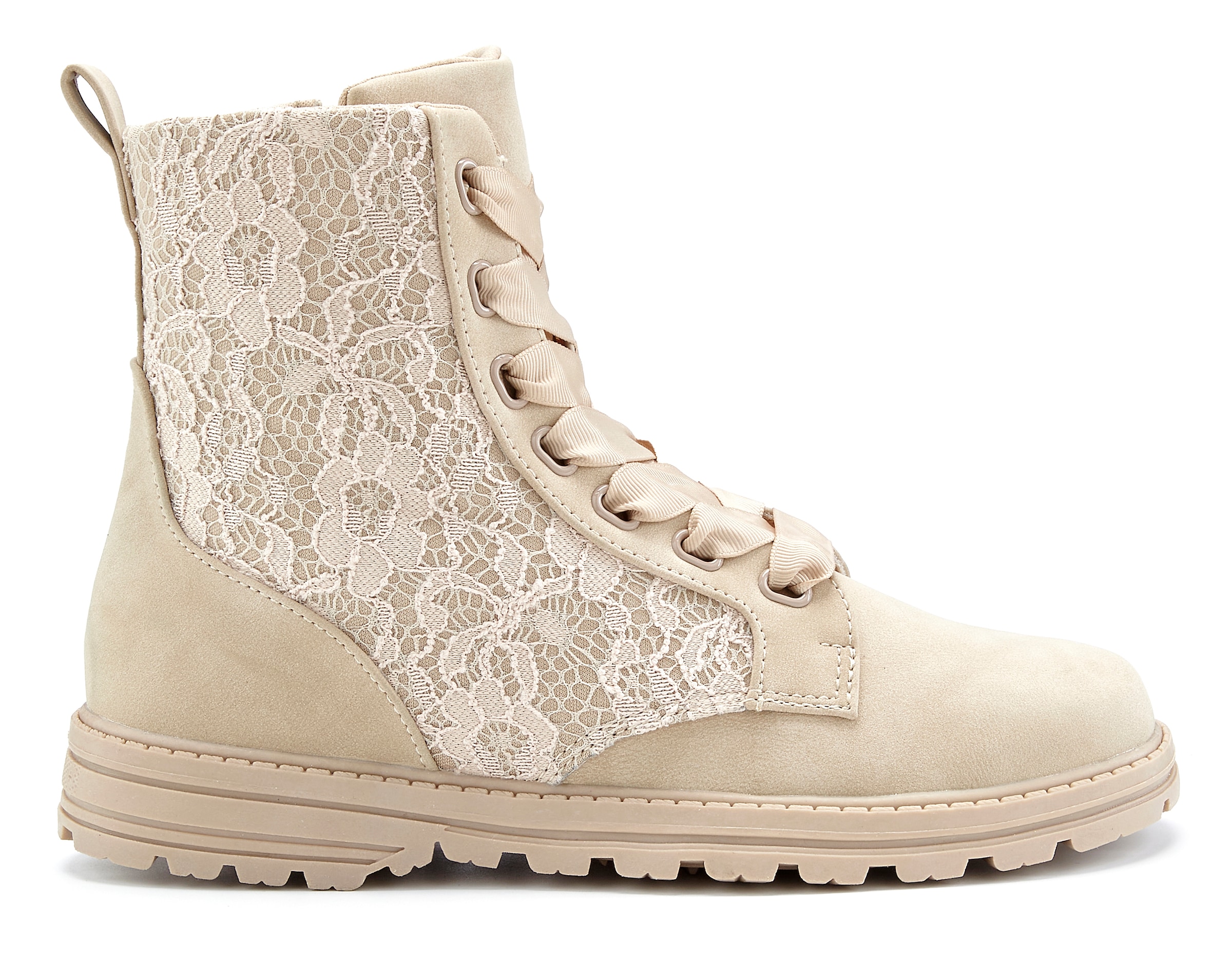 LASCANA Stiefelette »Schnürboots, Lace Boots, Combat Stiefeletten, Boots«  mit Spitze und Satin Schürsenkeln VEGAN