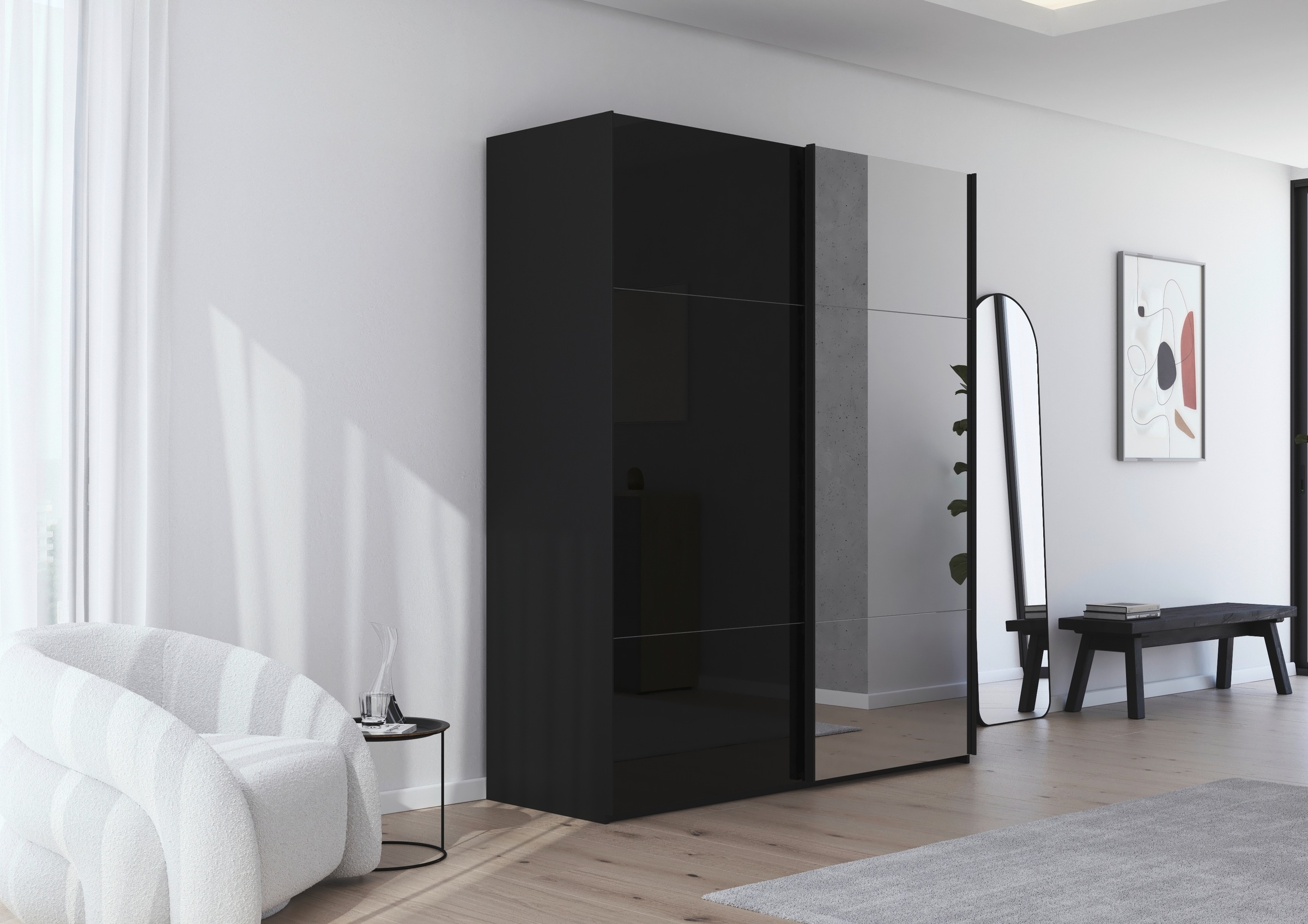 rauch Schwebetürenschrank »Kleiderschrank Schrank Garderobe Schlafzimmerschrank CONTIDO«, (in 3 verschiedenen Ausstattungen BASIC/CLASSIC/PREMIUM), aus hochwertigem Material in 6 Breiten 2 Griff-Farben MADE IN GERMANY