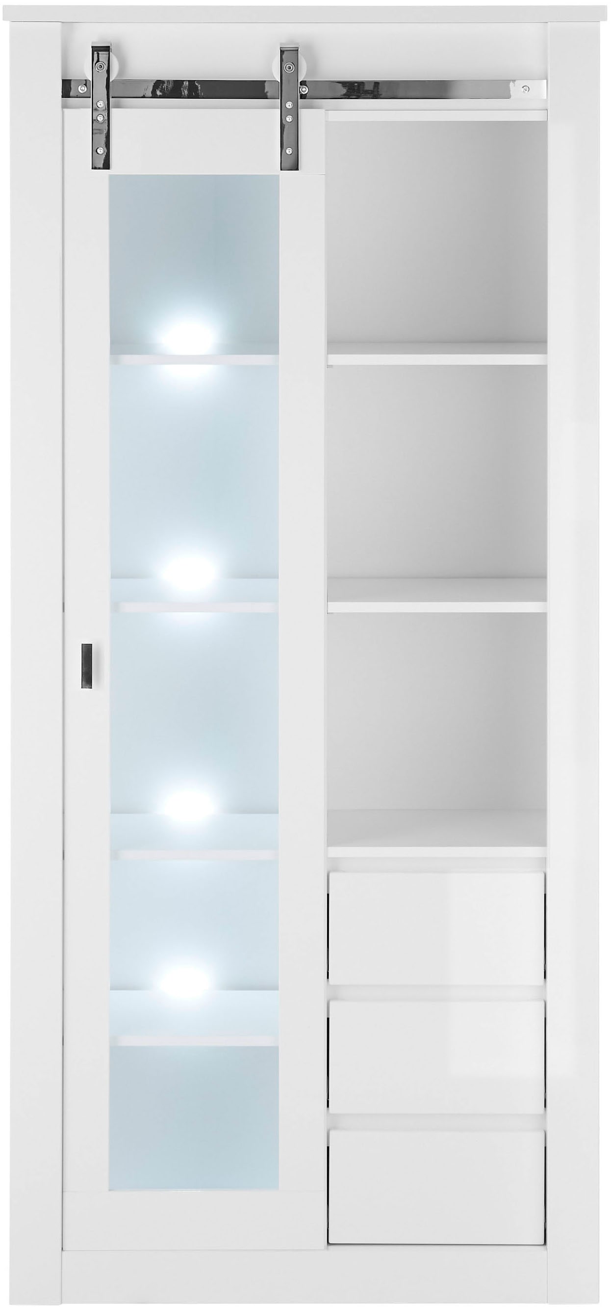 Home affaire Vitrine »Daytona, moderner Hochschrank, Glasvitrine in Weiß Hochglanz« mit Schiebetürenbeschlag in Chrom-Optik, ausreichend Stauraum