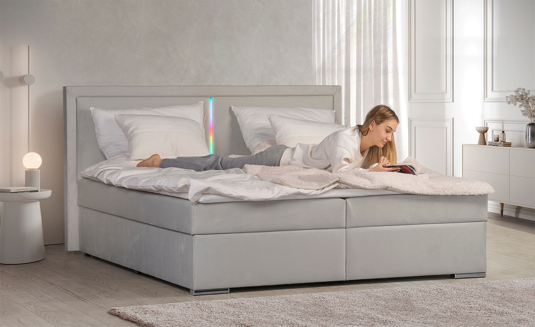 COLLECTION AB Boxbett »Athena«, Inkl. LED-Beleuchtung, Topper und Stauraum