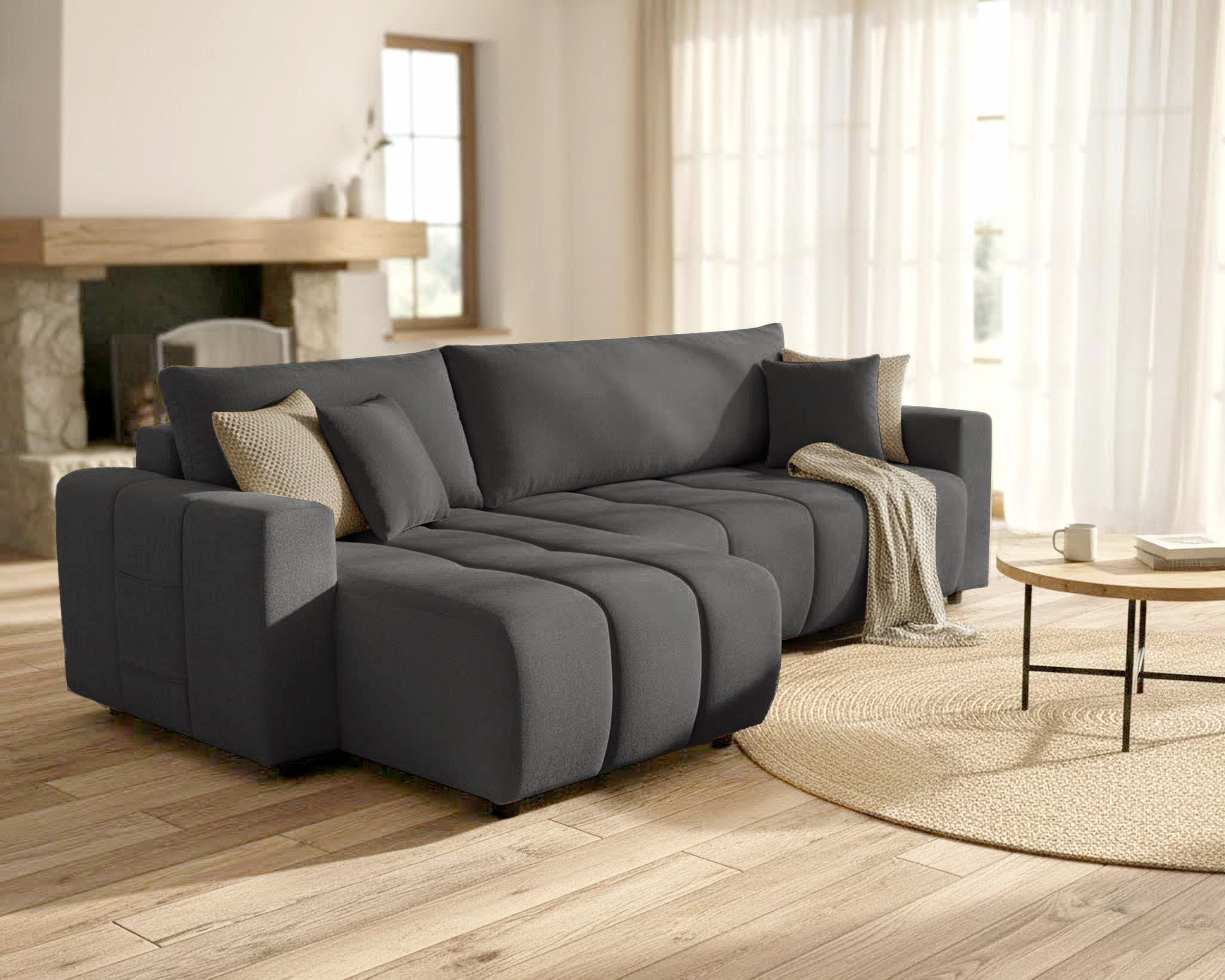 OTTO home Ecksofa »YLVAA L-Form, 241 cm - OTTO. Verlässliche Qualität.« Schlaffunktion (132/200), Bettkasten, Feinstruktur-Bezug