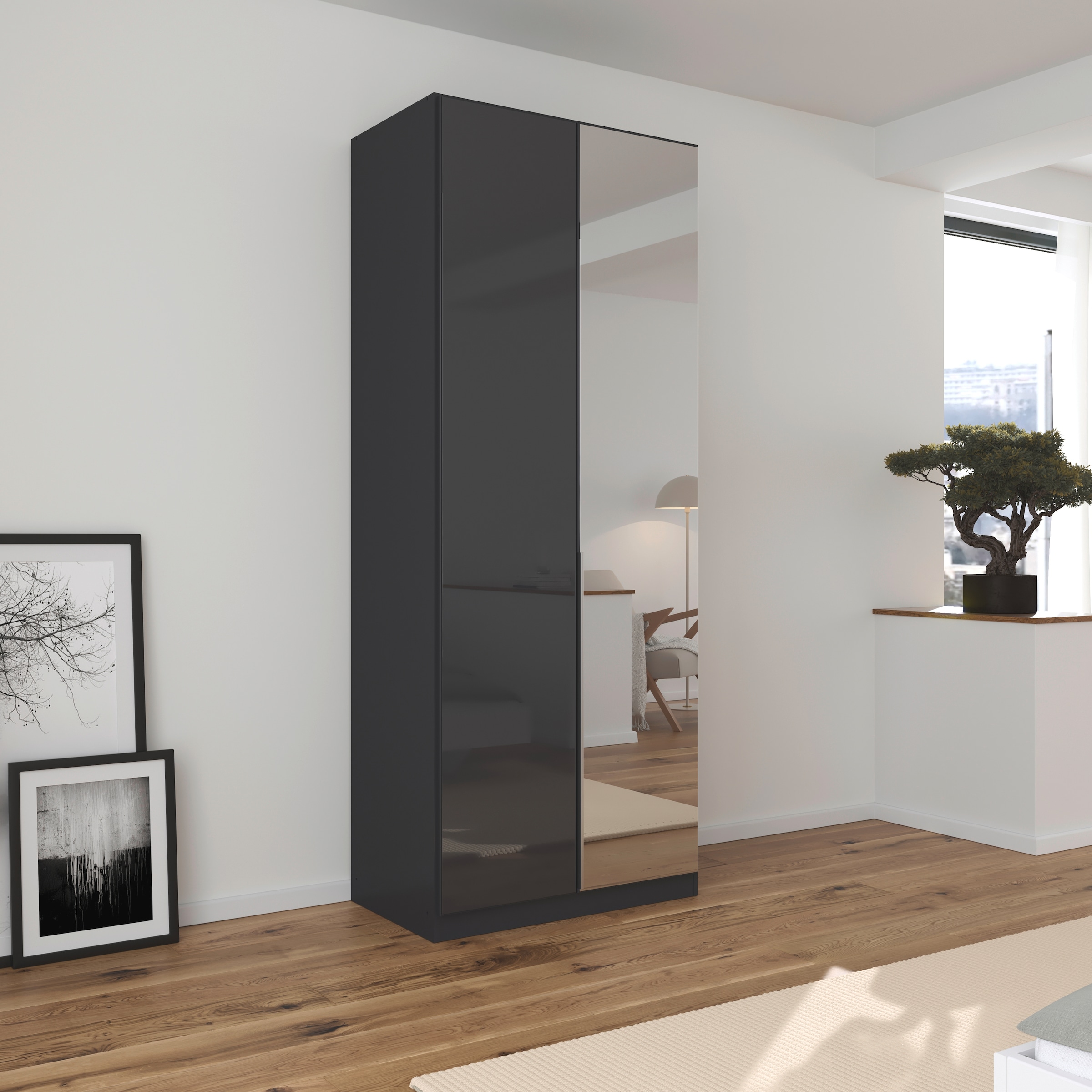 rauch Drehtürenschrank »Kleiderschrank Kleiderschränke Schrank Garderobe AGORDO mit Glasfront«, (in zwei Griff-Farben), durchdachte Innenausstattung, in 6 Breiten und 2 Höhen MADE IN GERMANY
