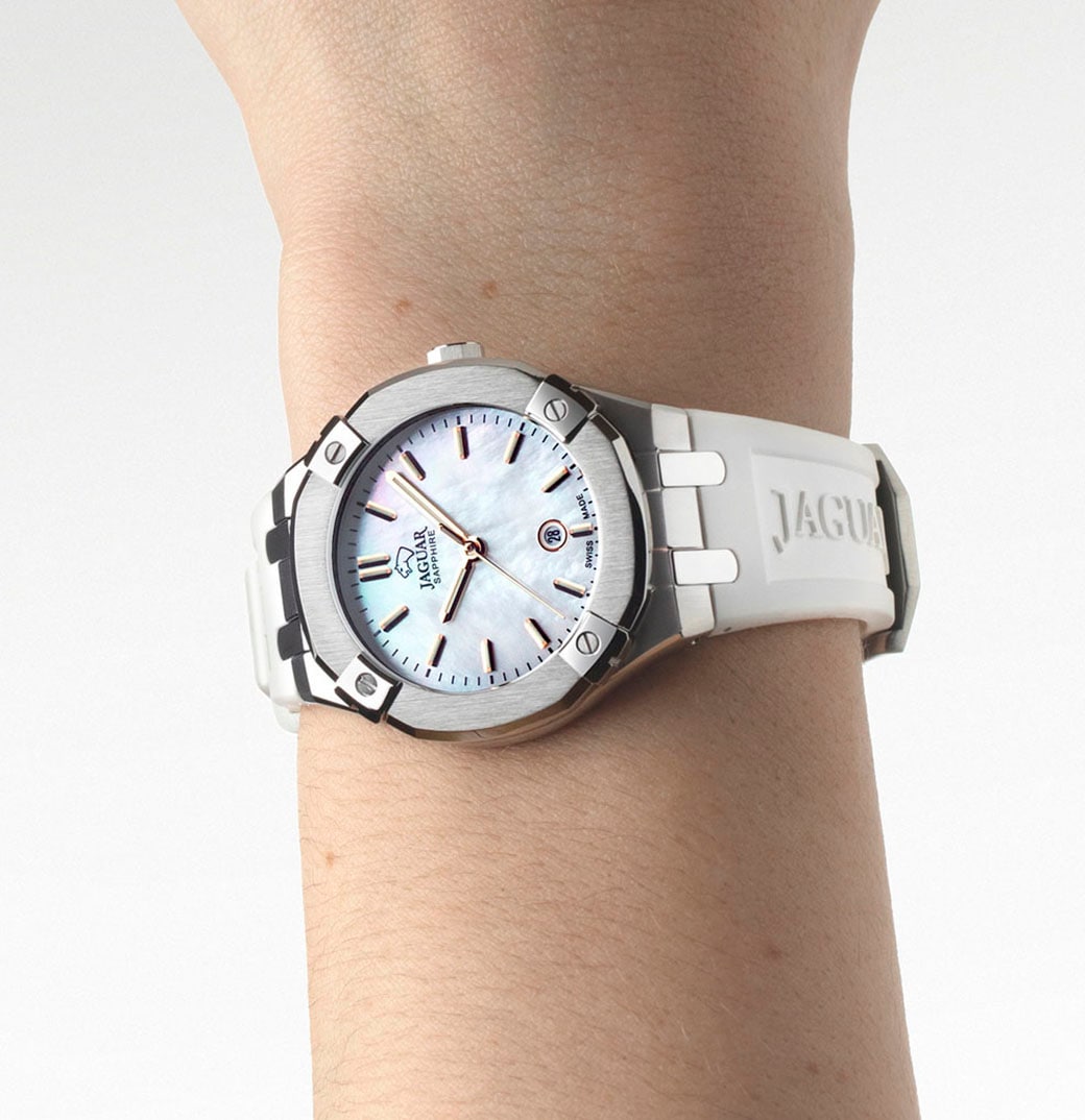 Jaguar Quarzuhr »Diplomatic«, Armbanduhr, Damenuhr, Swiss Made, analog, Tag, Kautschukarmband