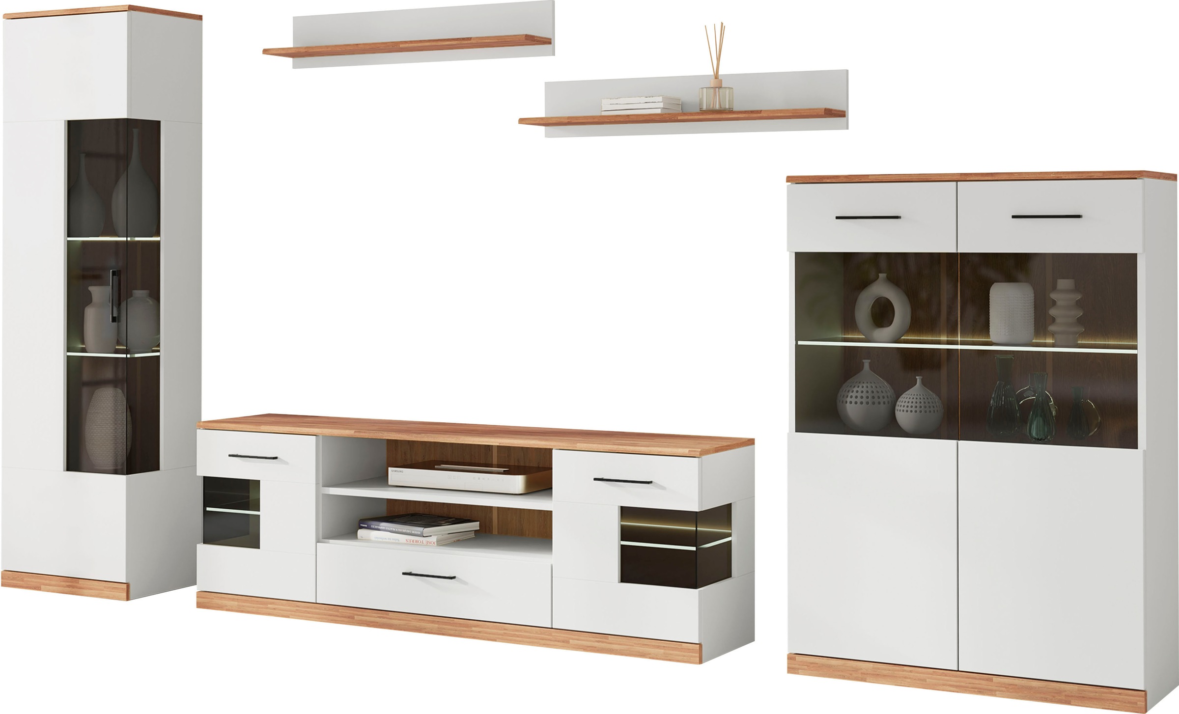 Home affaire Wohnwand "Ribe Wohnwand Set-5 St." Set, 5 Stk. tlg. Glaseinsat günstig online kaufen