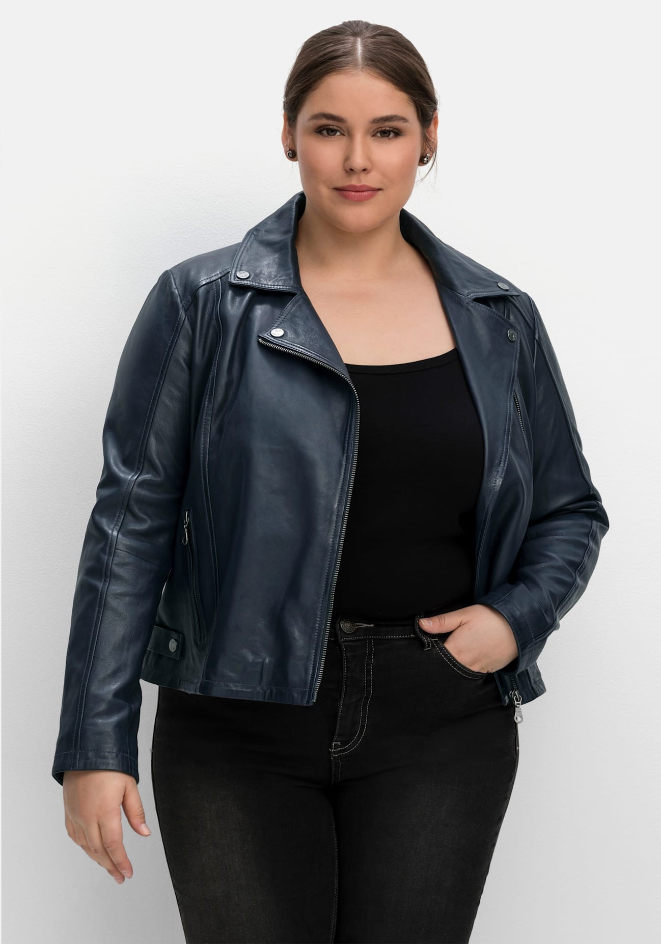 Sheego Lederjacke, ohne Kapuze günstig online kaufen