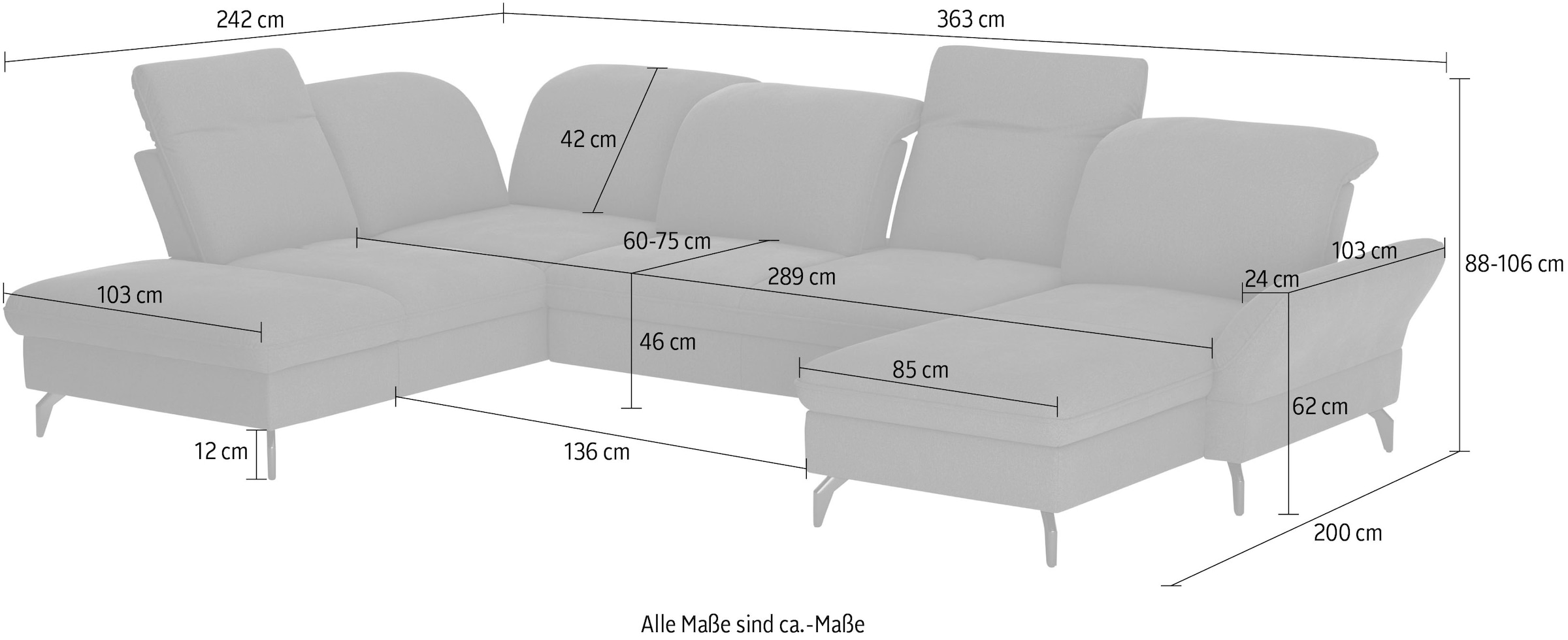 sit&more Wohnlandschaft »Leandro U-Form«, Wahlweise mit Bett-, Kopfteil - und Armlehnfunktion, sowie Bettkasten