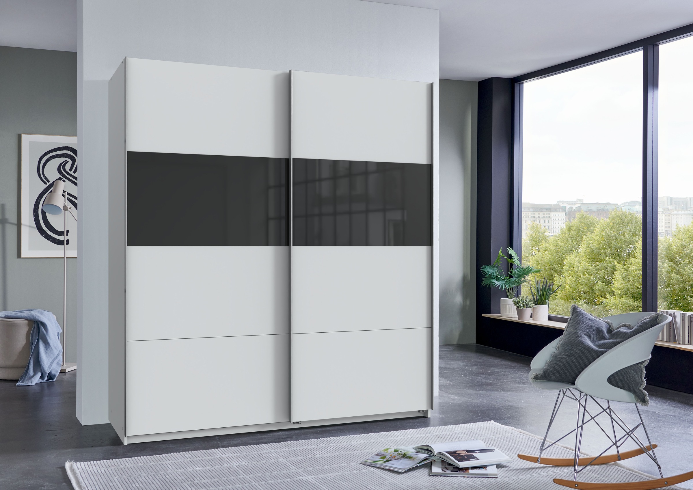 Wimex Schwebetürenschrank "Bramfeld Kleiderschrank" mit Glaselementen und zusätzlichen Einlegeböden