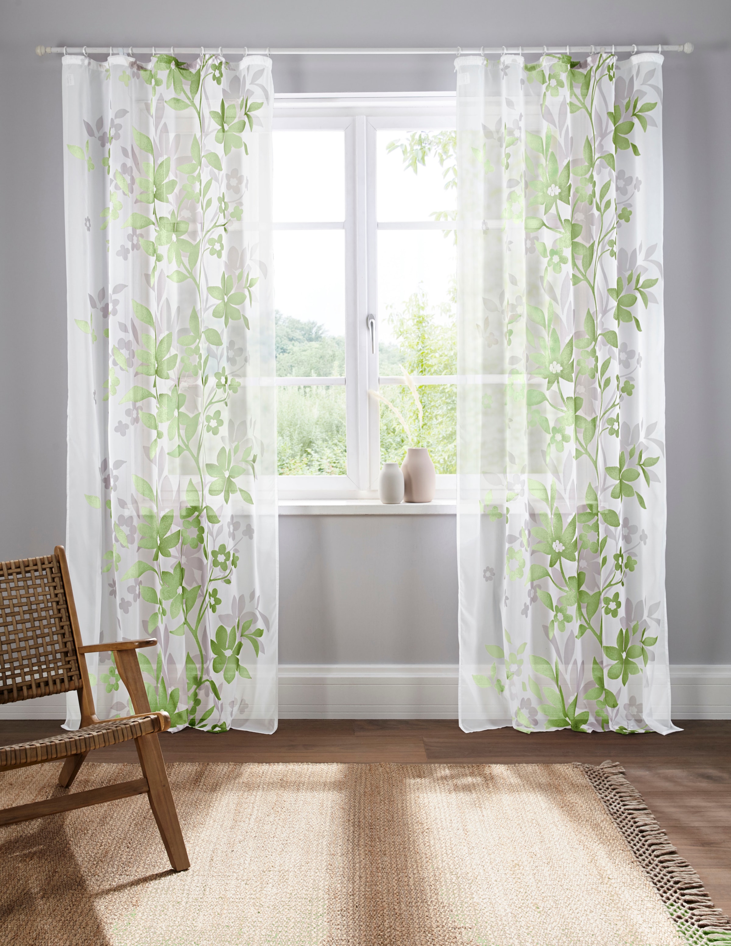 Home affaire Gardine »Ina«, (2 St.), transparent, einseitig bedruckt, Voile  | BAUR