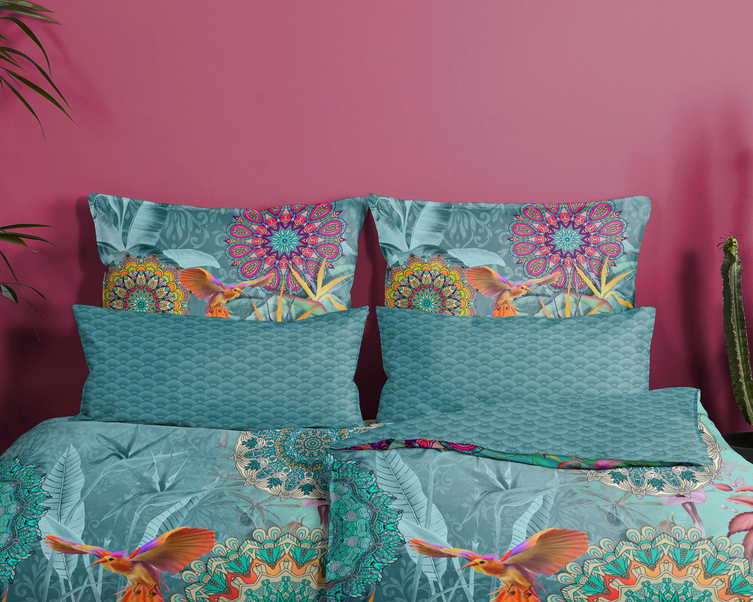 Thumbnail - hip Wendebettwäsche "Lovise" 2 Stk. Mako-Satin, 135x200, Reißverschluss, Wendeoptik, Mandala Blumen Petrol