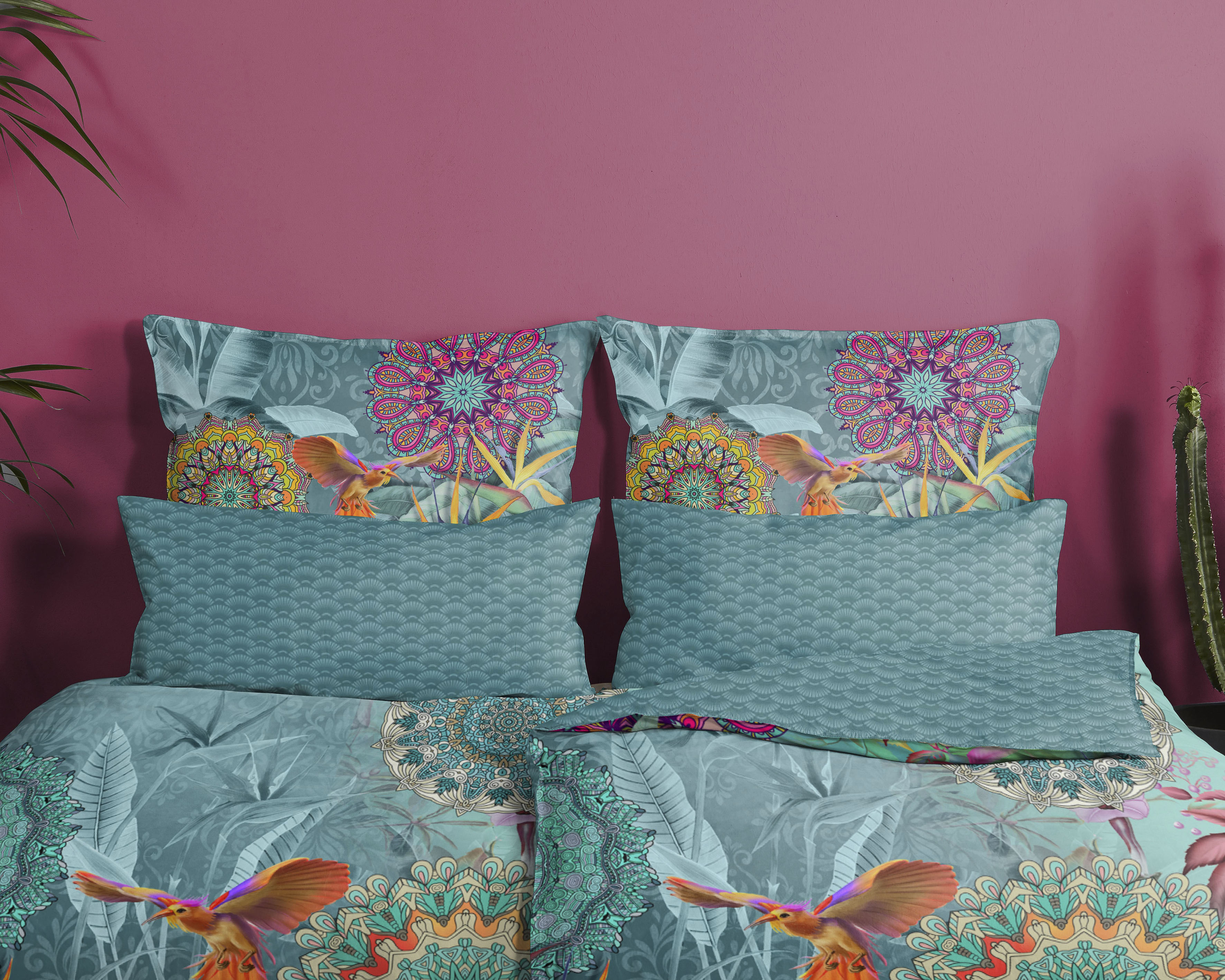 Thumbnail - hip Wendebettwäsche "Lovise" 2 Stk. tlg. Mako-Satin, 135x200, Reißverschluss, Wendeoptik, Mandala Blumen Petrol