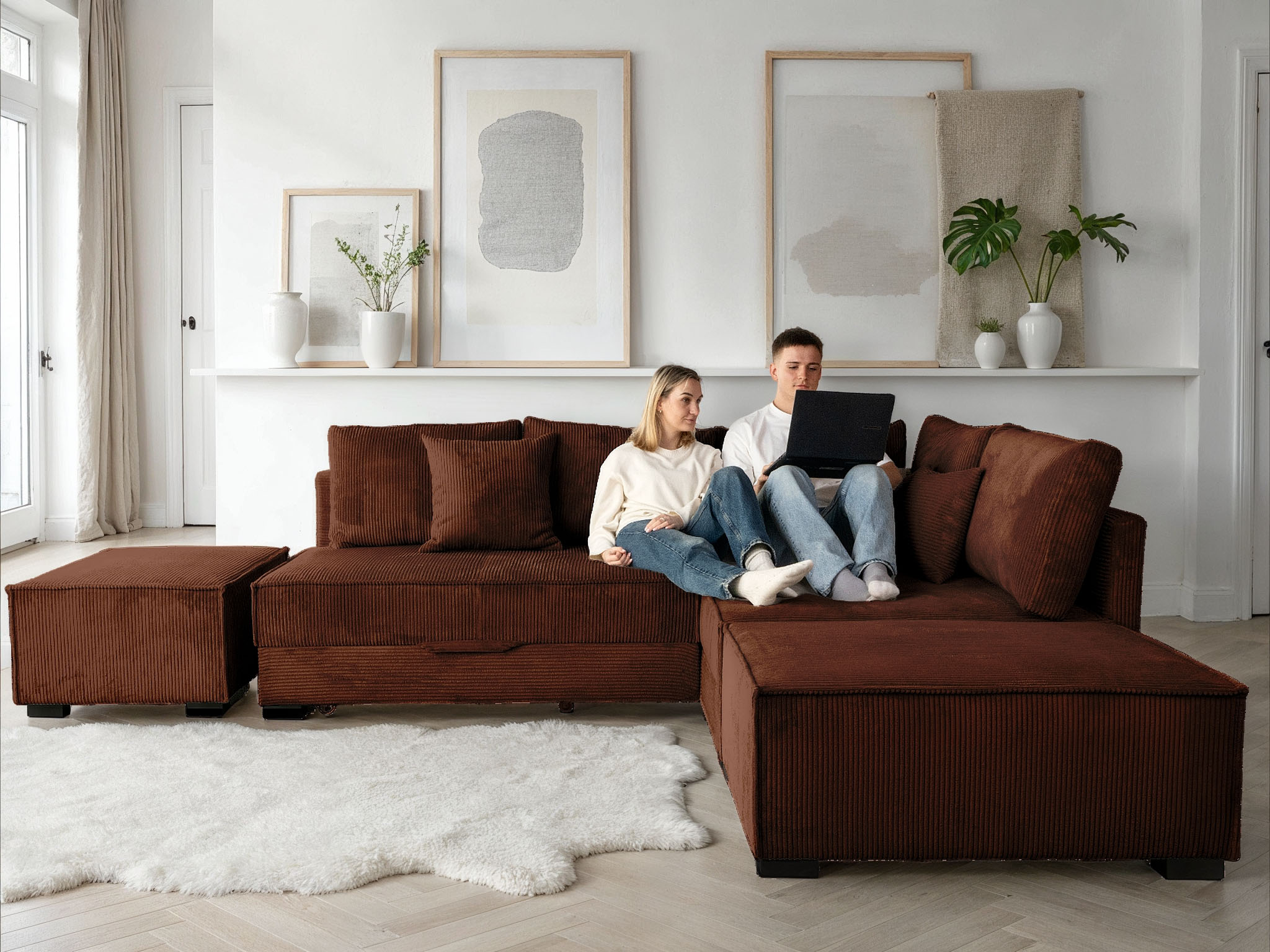 Home affaire "Night & Day L-Form, B: 316 cm mit Dauer-Schlaffunktion 180x200 cm" Set: Sofa & Hocker, Schlaffunktion, Bettkasten & Kissen, Boxspringbett