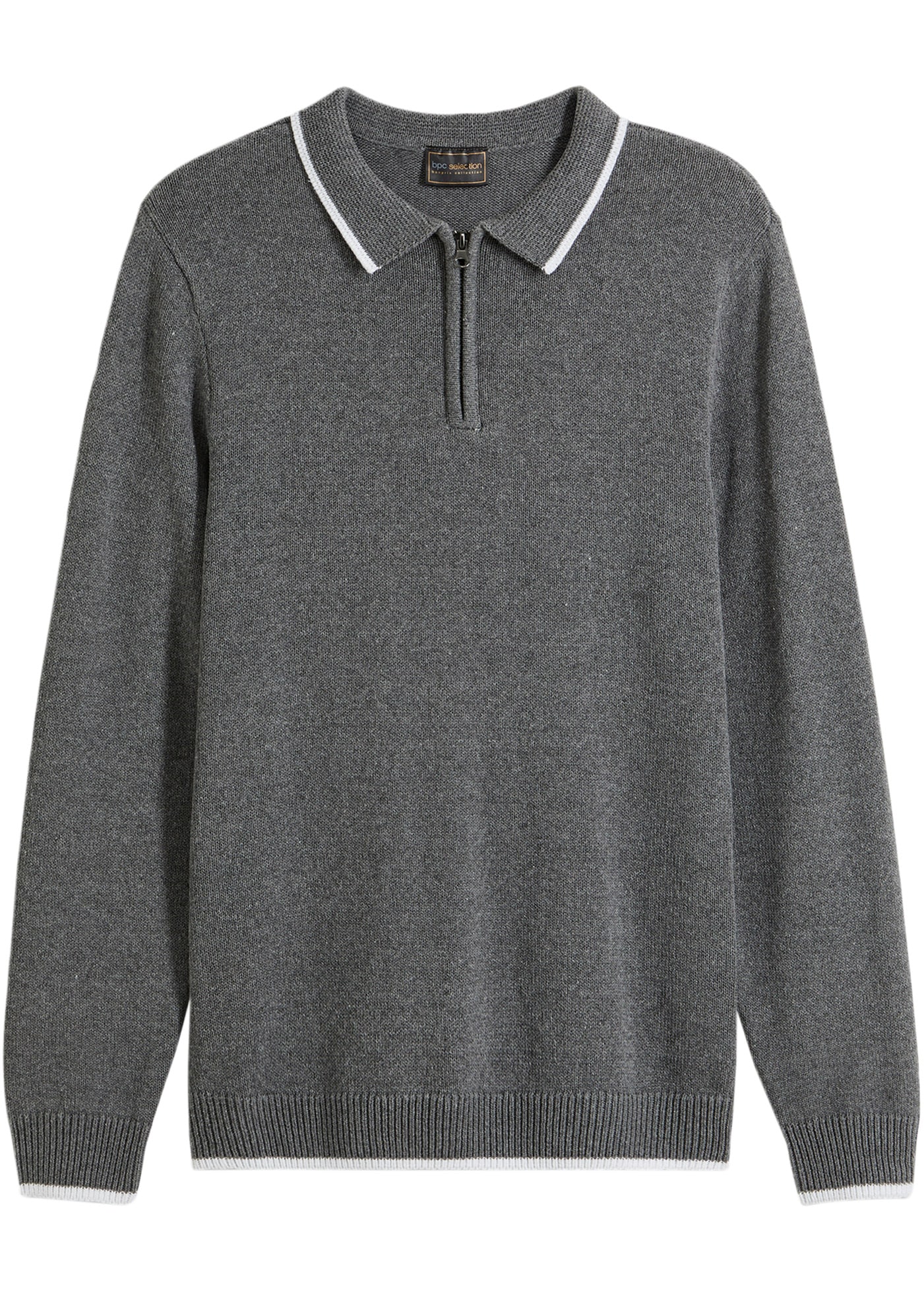 bonprix Strickpullover »Polo Pullover mit recycelter Baumwolle« Polo Pullover mit Reißverschluss