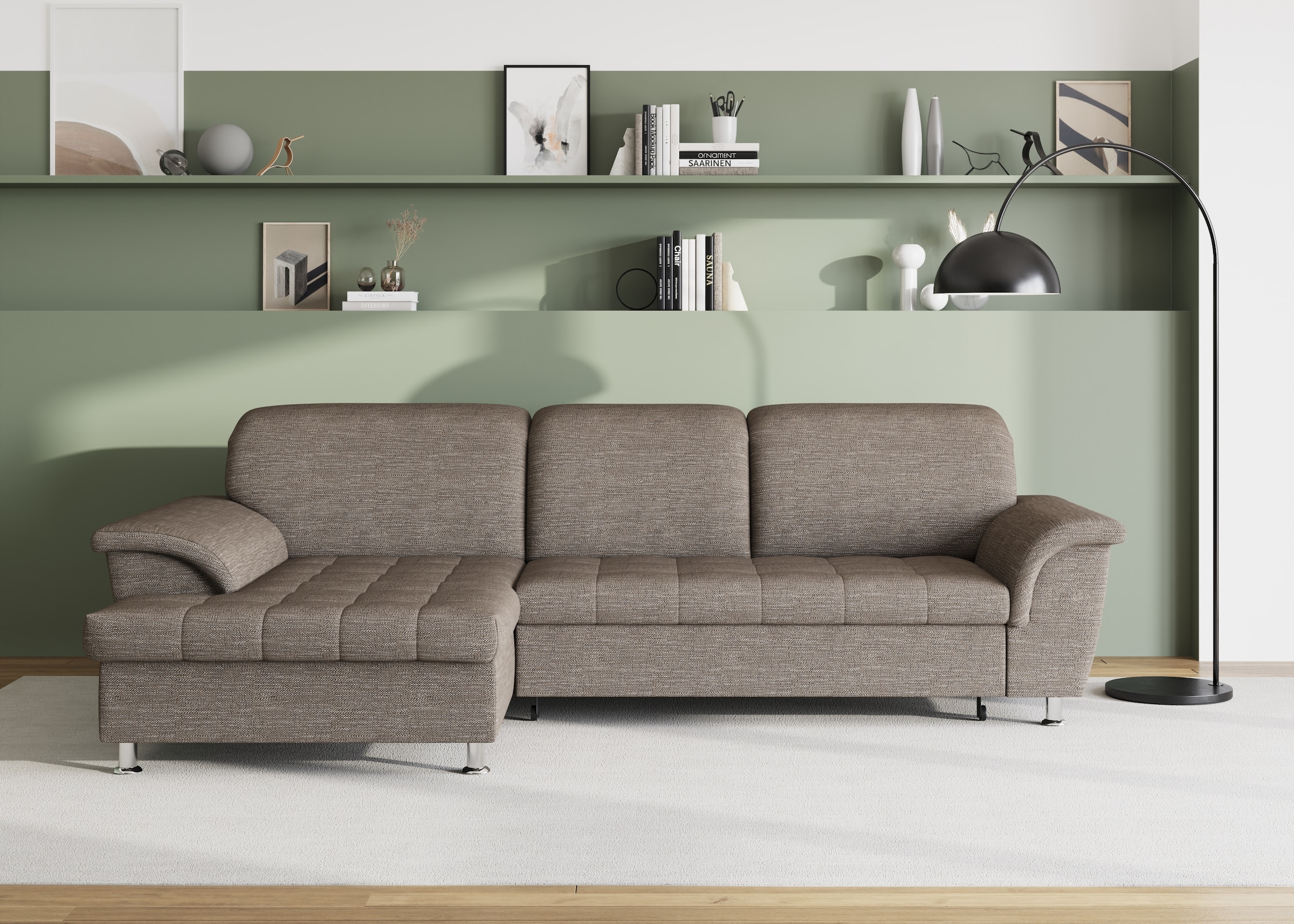 DOMO collection Ecksofa "FRANZI 278x170x81 cm, Steppung im Sitzbereich, L-Form" wahlweise mit Bettfunktion, Bettkasten und Kopfteilverstellung