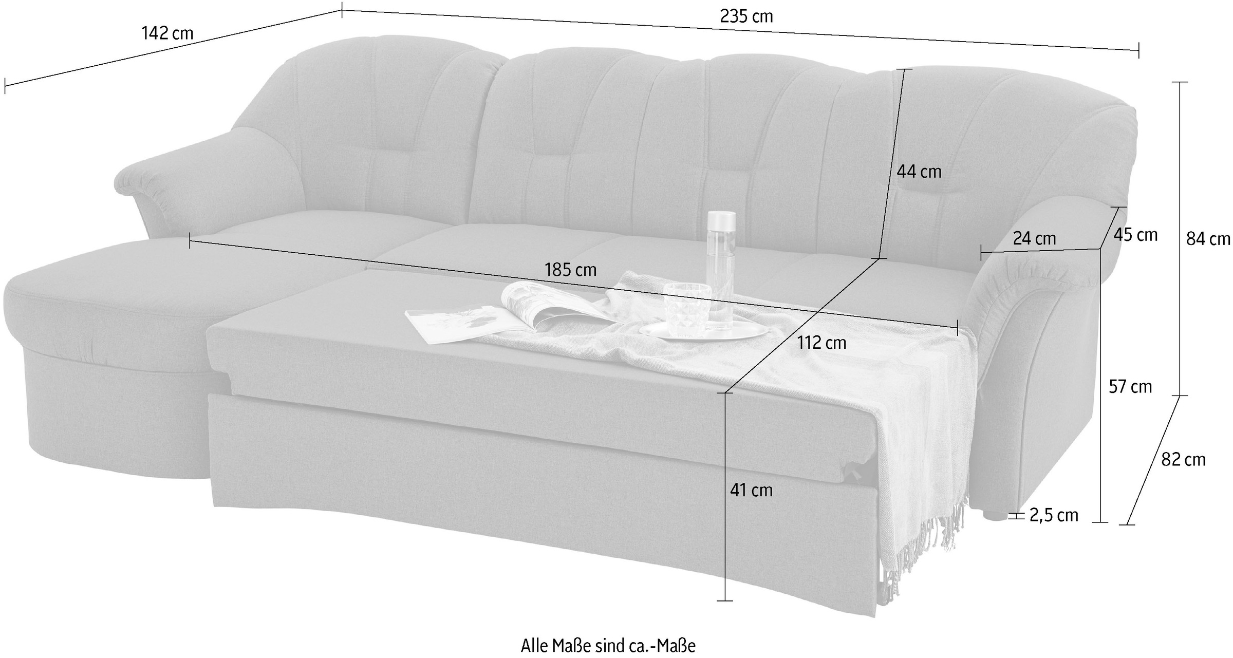 DOMO collection Ecksofa »Papenburg, zeitlose Rückensteppung, elegante Formensprache, L-Form« in großer Farbvielfalt, wahlweise mit Bettfunktion