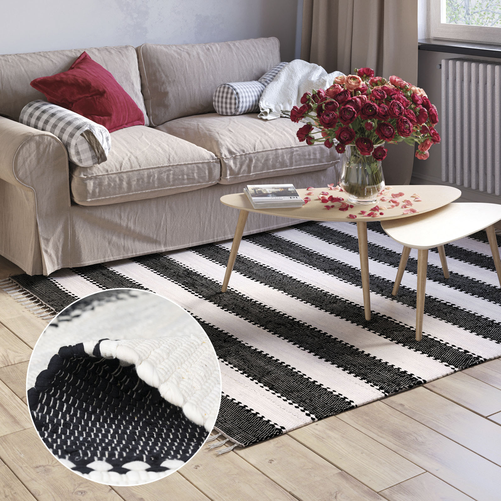 Myflair Möbel & Accessoires Teppich "Karim" rechteckig 10 mm Höhe Handweb Teppich, gestreift, 90% Baumwolle, handgewebt, mit Fransen