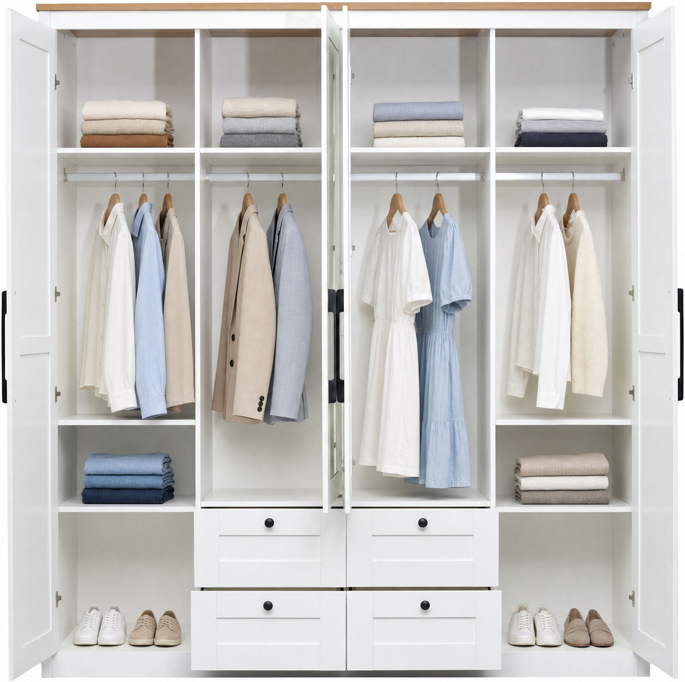 OTTO home Kleiderschrank »Büsum Schlafzimmer Schrank mit 4 Türen und Spiegel« Schlafzimmerschrank Landhaus Design Garderobe Schrank Bestseller
