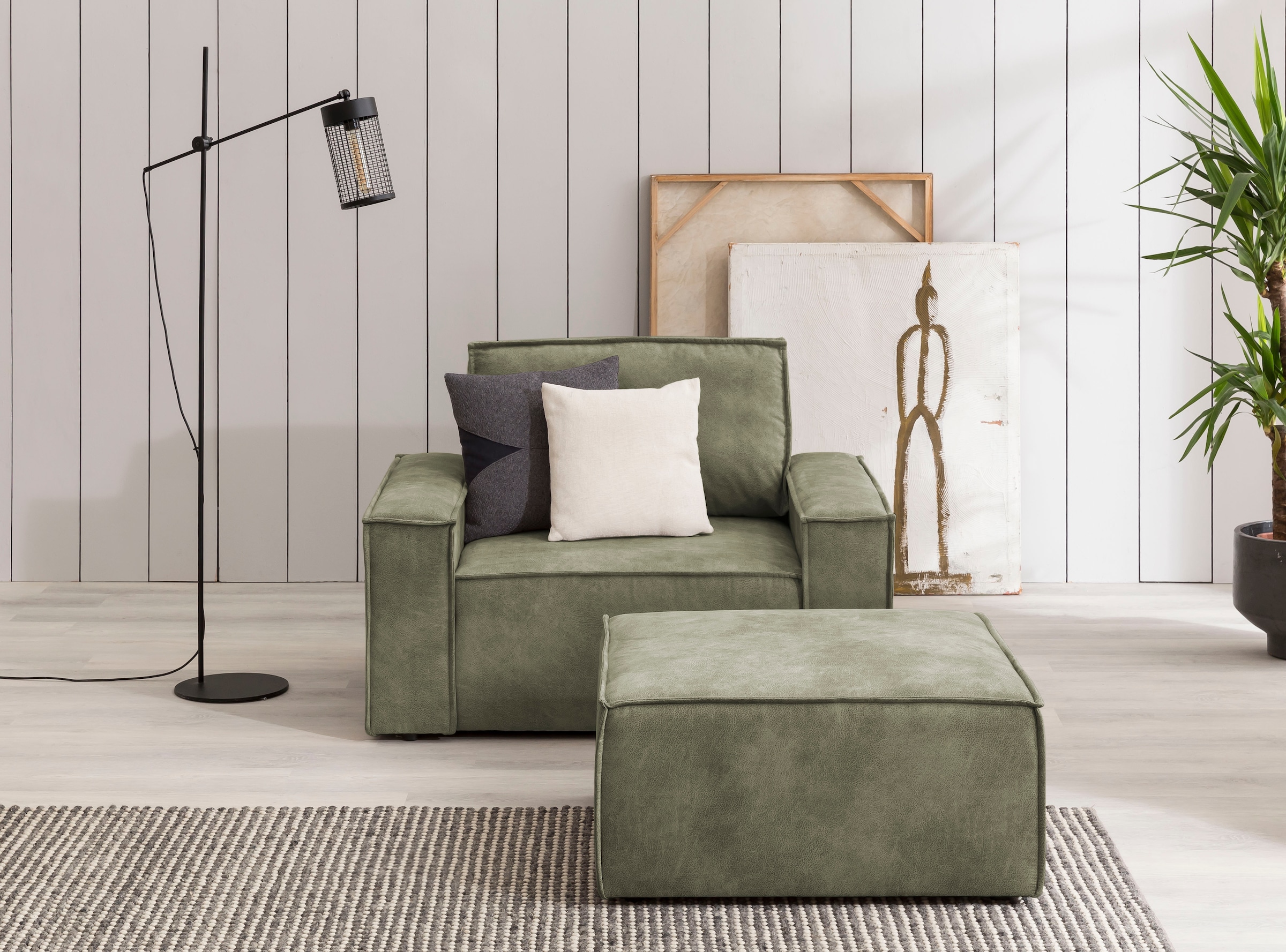 OTTO home Sessel "SHERWOOD Vintage Lederoptik Sessel-Set" Loveseat und Hocker im Set, passend zur Polster-Serie SHERWOOD