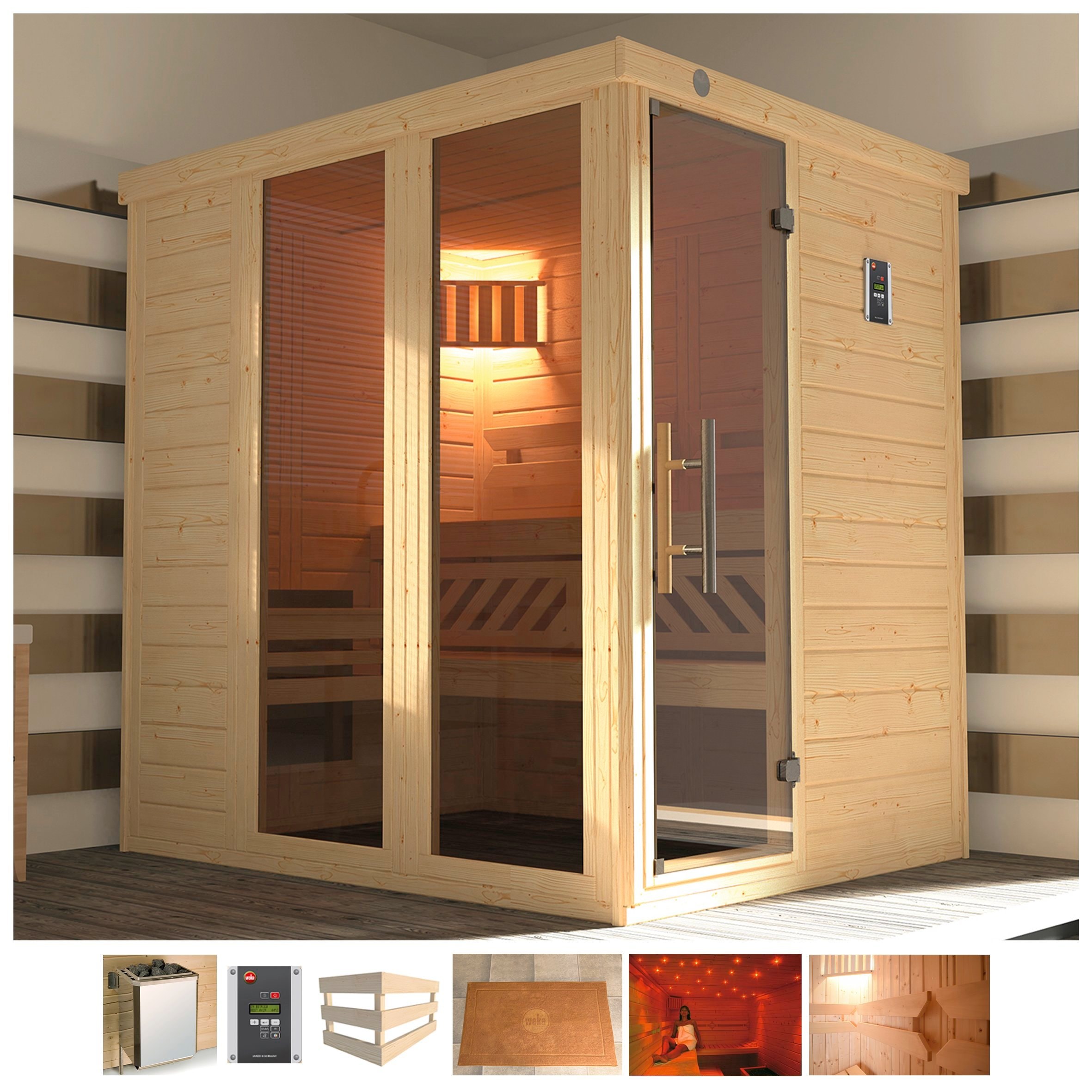 weka Sauna "Kemi Panorama", 7,5 kW Ofen mit ext. Steuerung