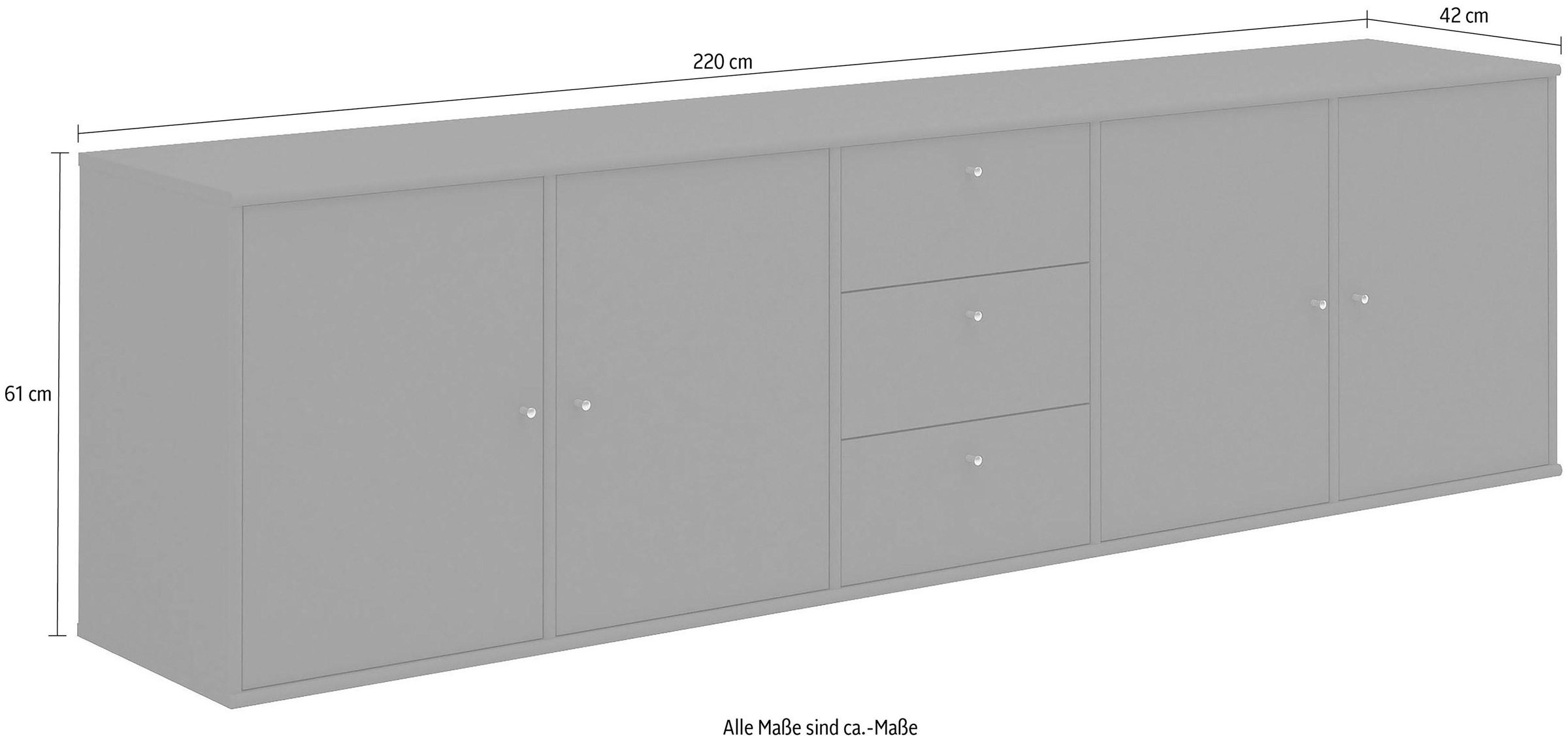 Hammel Furniture Sideboard »Mistral, Hochwertig Schrank, hängend/stehend montierbar«, mit Türen und Schubladen, B: 220 cm, anpassungsbar Designmöbel