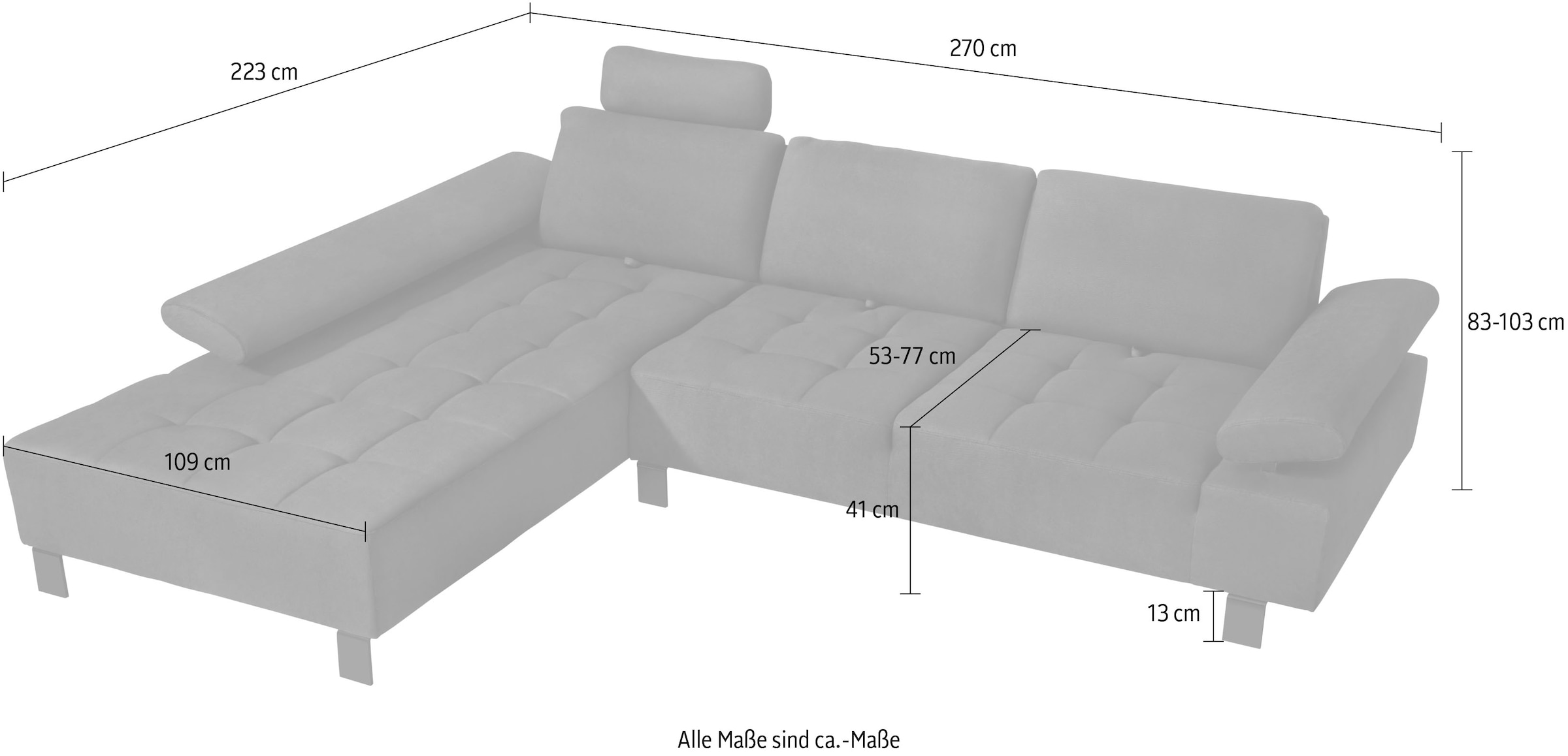 alina Ecksofa »Royce«, inklusive Sitztiefenverstellung, 270 cm breit