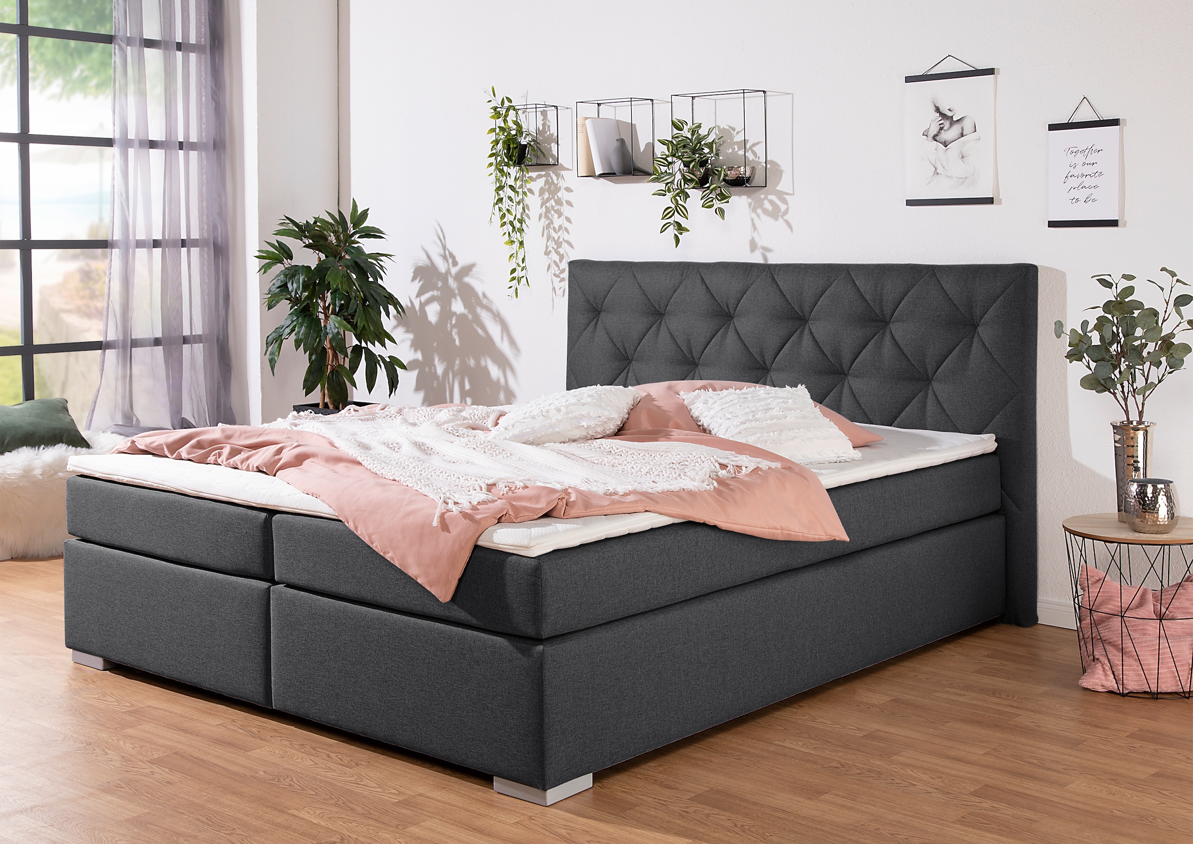 Boxbett HOME AFFAIRE "Tynan", grau (anthrazit), B:194cm L:210cm, Komplettbetten, Boxspringbett, wahlweise mit Bettkasten, in H2, H3 & H4 erhältilich 4