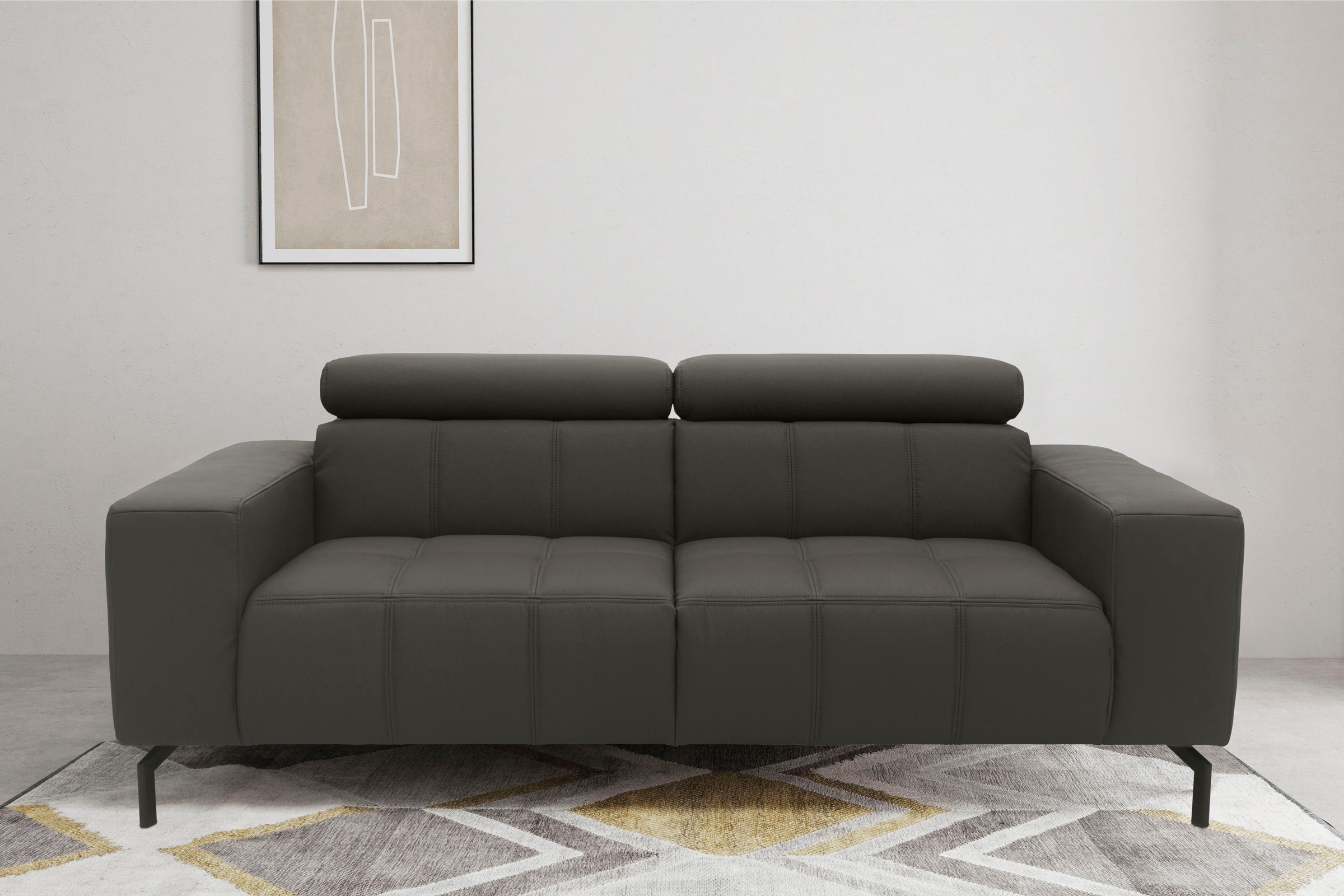DOMO collection 2-Sitzer "Cunelli, moderne Sitznähte als Designelement, fester Sitzkomfort" whlw. verstellbare Kopfteile, passend für gängige Saugroboter