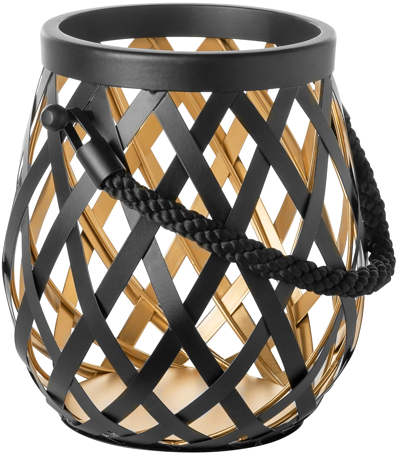 Fink 1100000002199 "OTIS" Windlicht, schwarz pulverbeschichtet, innen goldfarben, mit Glas