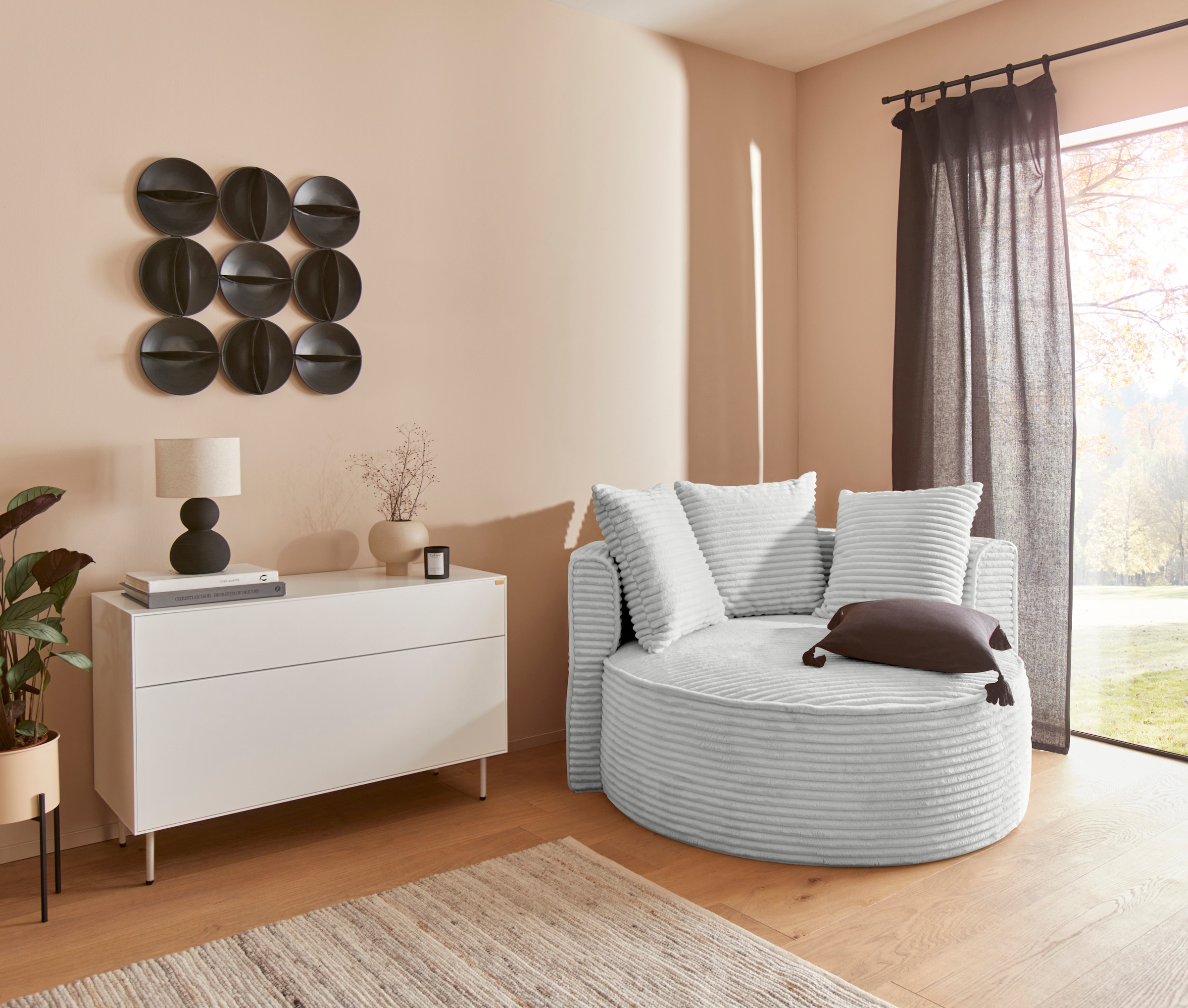 LeGer Home by Lena Gercke XXL-Sessel "ISALIE Cord, Lesesessel, Loveseat, inklusive Zierkissen" extra große Sitzfläche, optional mit Hocker, 3 Bezugsstoffe