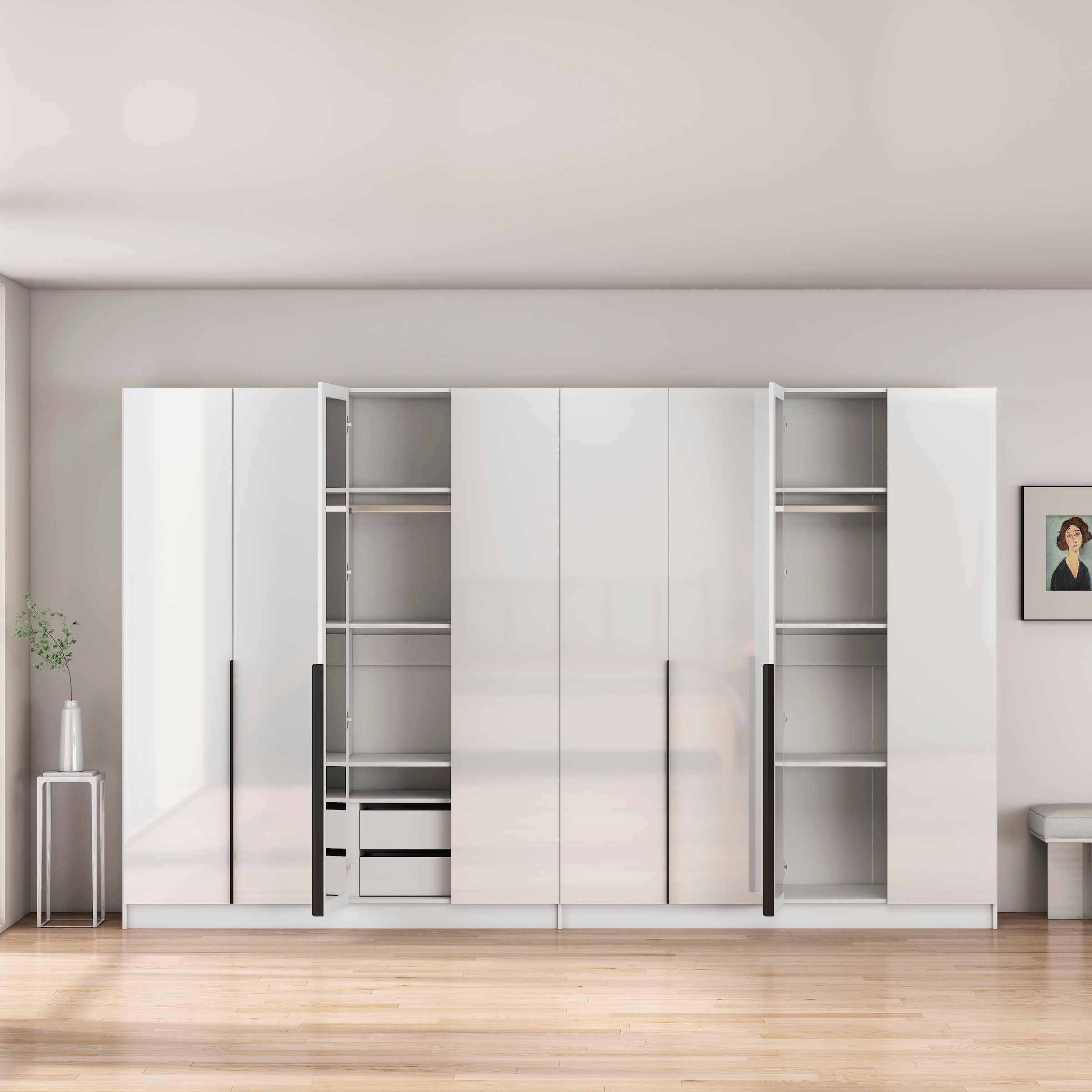 OTTO home Kleiderschrank »Annor Schlafzimmerschrank Breite 323 cm hochglanz Schrank Garderobe« Drehtürenschrank mit perfekter Innenausstattung - elegante Türgriffe