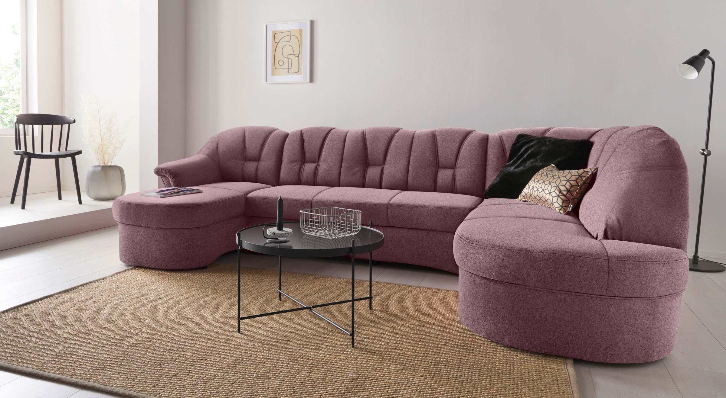 DOMO collection Wohnlandschaft "Papenburg elegand & zeitlos, viel Platz, Breite 297cm, U-Form" in großer Farbvielfalt, wahlweise Bettfunktion, frei im Raum stellbar