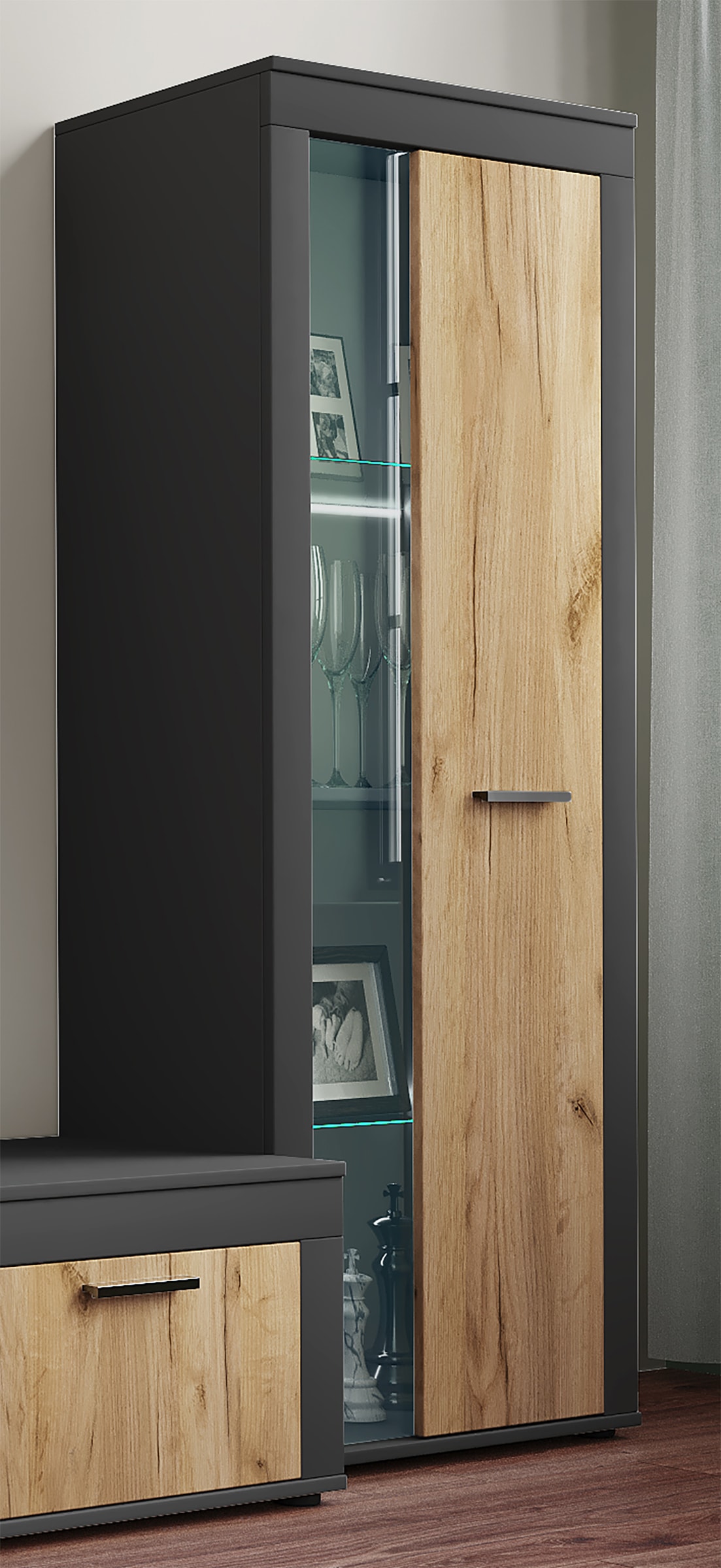 VCM Kommode »Schrank Vitrine Wohnzimmer Holz Glas Usilo« 1 Stk. tlg.