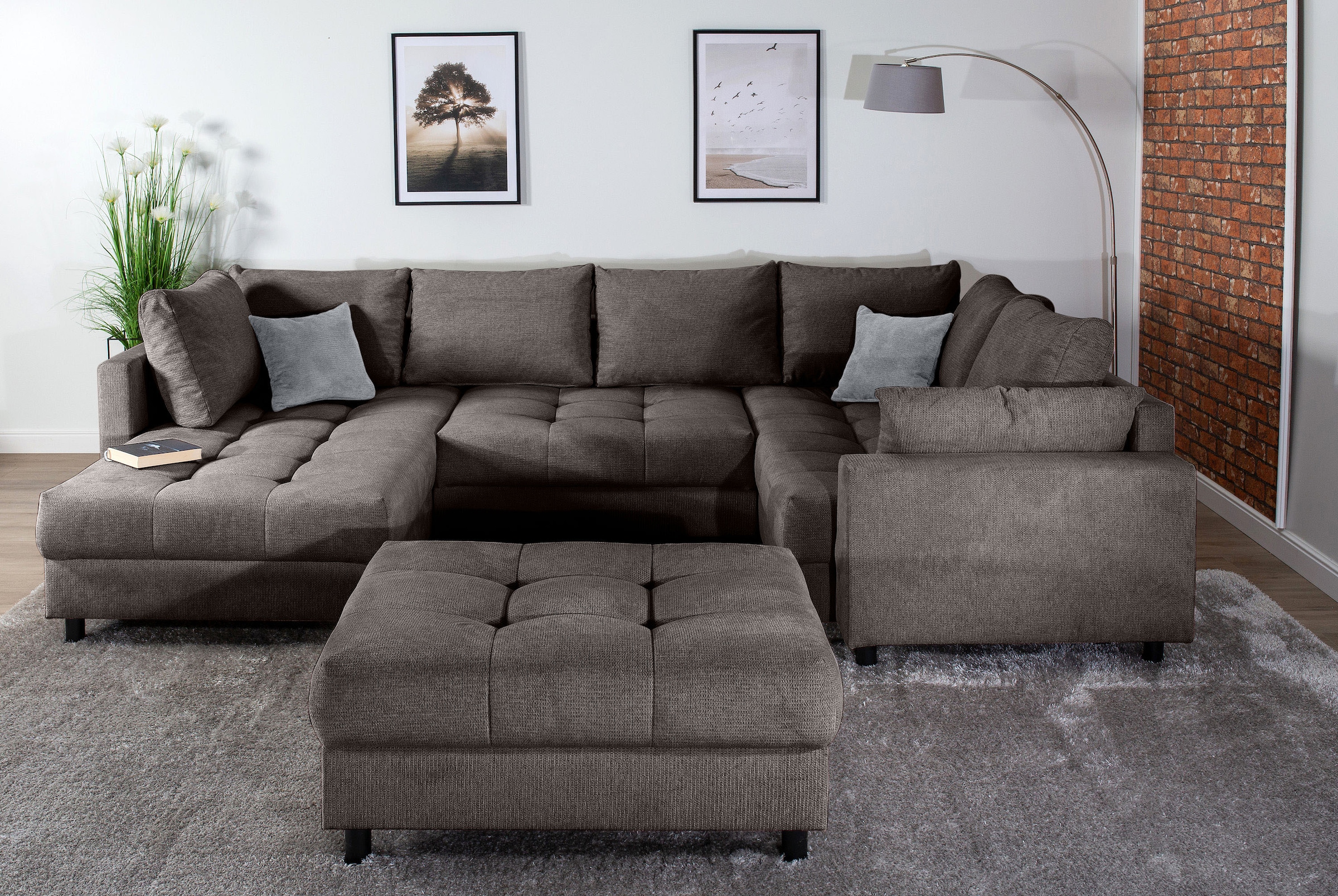 COLLECTION AB Wohnlandschaft "Toni U-Form, B: 298 cm" Set: Sofa & Hocker, 2 Zierkissen, Federkern