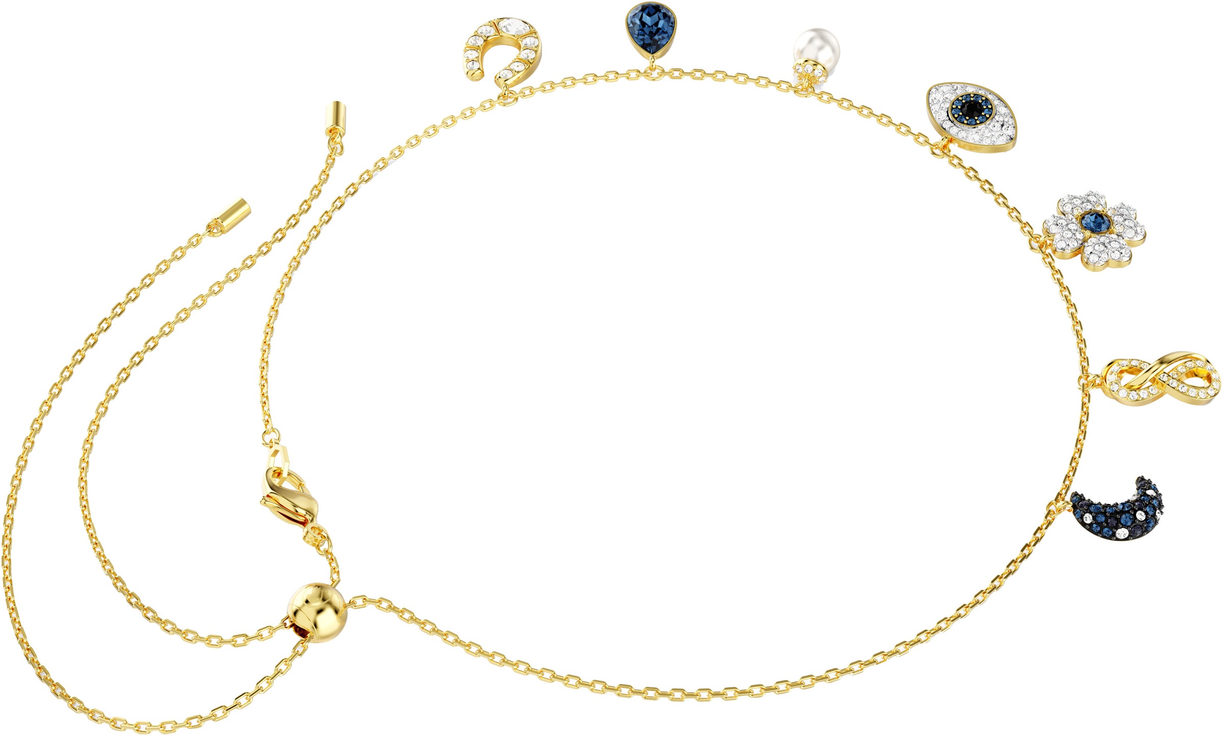Collier SWAROVSKI "Symbolica Mond Unendlich Glücksklee magisches Auge Hufeisen", blau (gelbgoldfarben, metallfarben, blau,schwarz,kristallklar, weiß), Halsketten, Damen, Metall Perlen, L: 52, Metall, Perlen, Collier, mit Swarovski Kristall - mit Swarovski 3