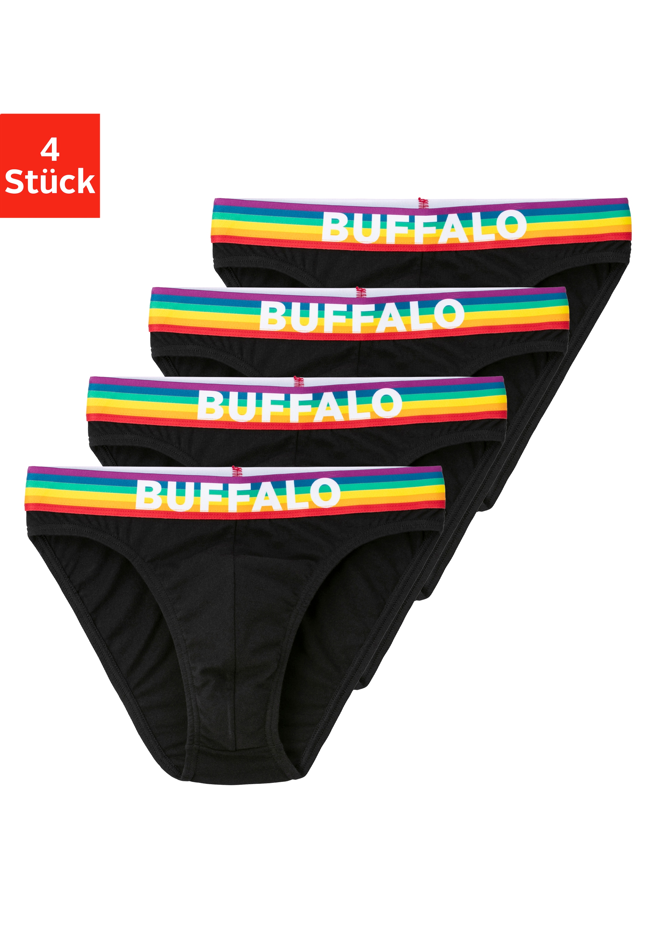 Buffalo Slip "PRIDE", (Packung, 4 St.), Minislip mit Webbund in Regenbogenfarben