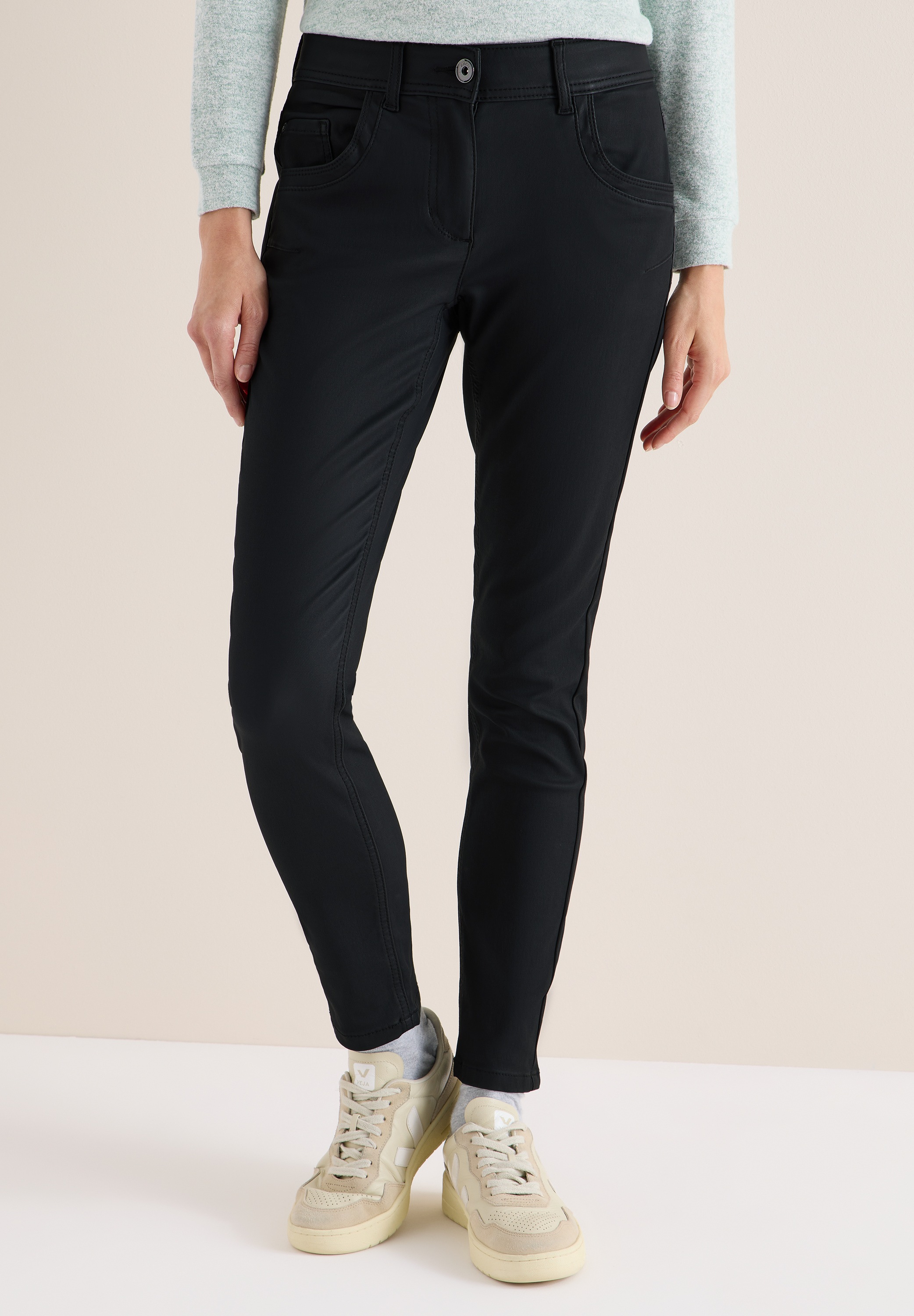 5-Pocket-Hose CECIL, Damen, Gr. 29, Länge 30, schwarz, Stoff, 76% Viskose, 21% Nylon, 3% Elasthan, leicht glänzend, comfort fit normal, Hosen 5-Pocket-Hose, mit leichtem Glanz