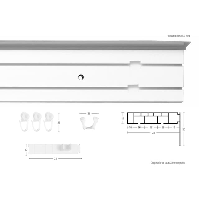 GARESA Gardinenschiene »Kunststoffschiene mit Blende«, 3 läufig-läufig,  Wunschmaßlänge, Deckenmontage, verlängerbar, einfache Montage, schlicht |  BAUR