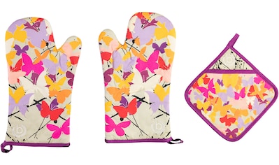 Topfhandschuhe »Butterfly«, (Set, 3 tlg., bestehend aus 2x Ofenhandschuh, 1x Topflappen)