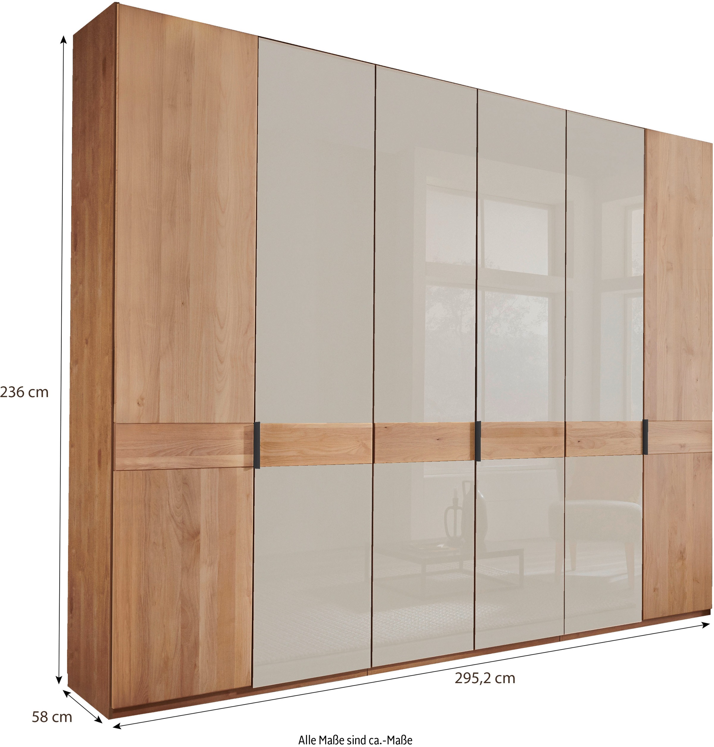 WIEMANN Drehtürenschrank »Cardiff, Massivholztüren in Kombination mit Glas- oder Spiegeltüren«, (4 Breiten, 2 Höhen 216/236cm auswählbar), hochwertiges Design in langlebiger Qualität, viel Stauraum