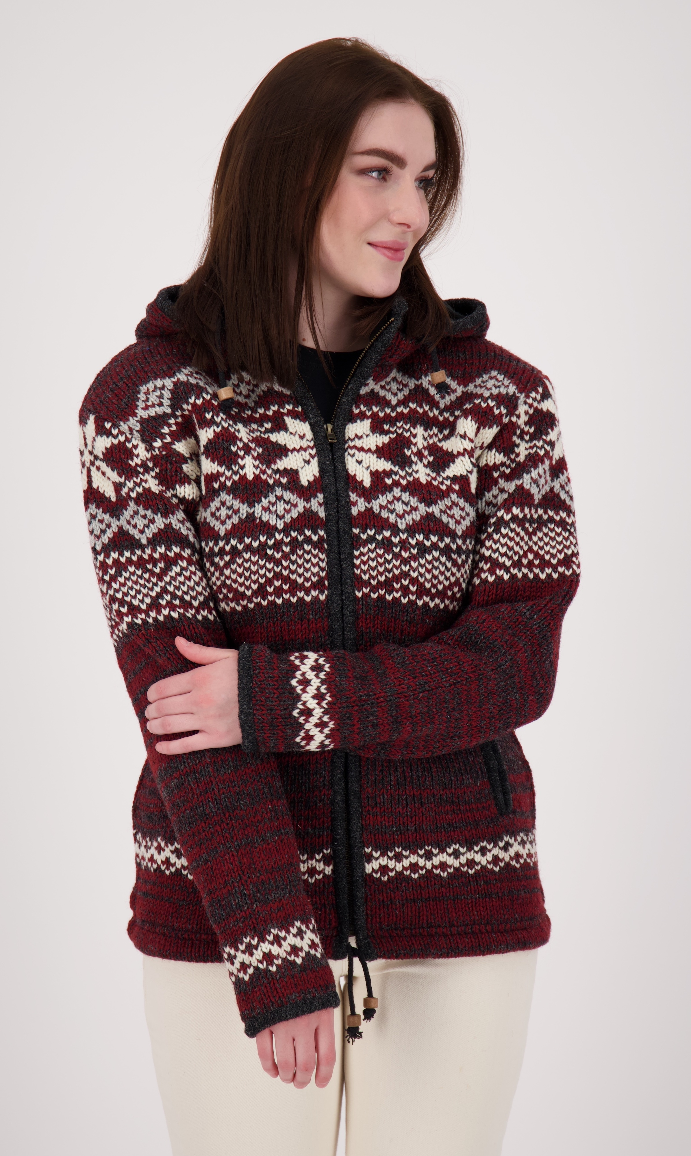 DEPROC Active Strickfleecejacke "ANNAPURNA" mit Kapuze mit Kapuze und weichem Fleece gefüttert