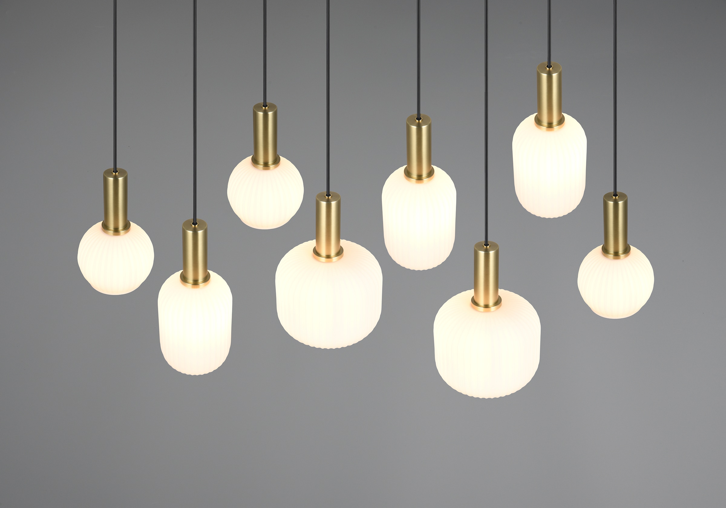 TRIO Leuchten Pendelleuchte »DIVA, E27 Hängelampe 8-flammig mit Glasschirm, exkl 8xE27 max 10W«, 8 flammig, Leuchtmittel E27 | Leuchtmittel wechselbar, höhenverstellbar bis max 150cm Hängeleuchte 120x32 cm Wohnzimmer Küche
