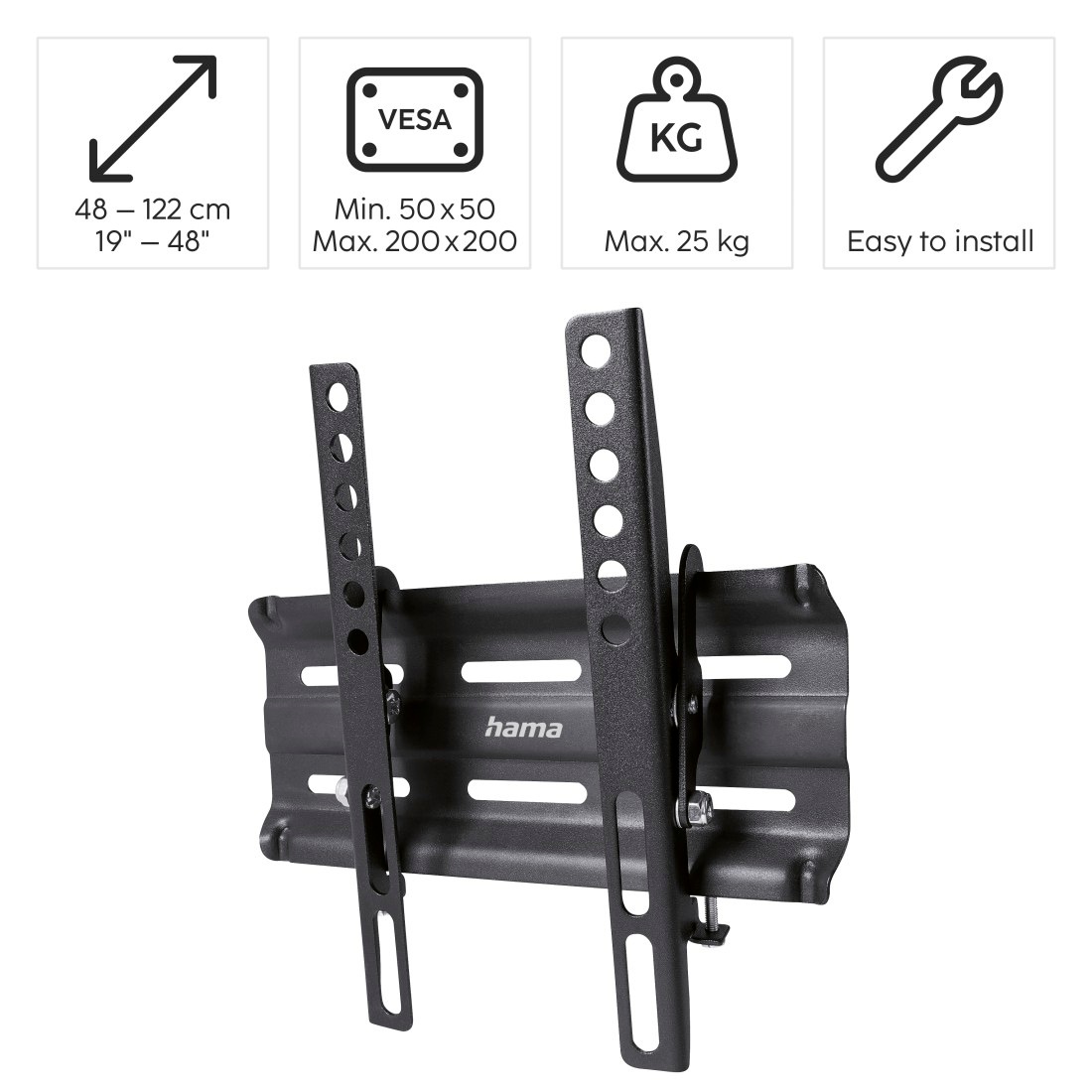 Hama TV-Wandhalterung »Wandhalterung (neigbar, 19"-48", VESA 200x200)«, bis 122 cm Zoll