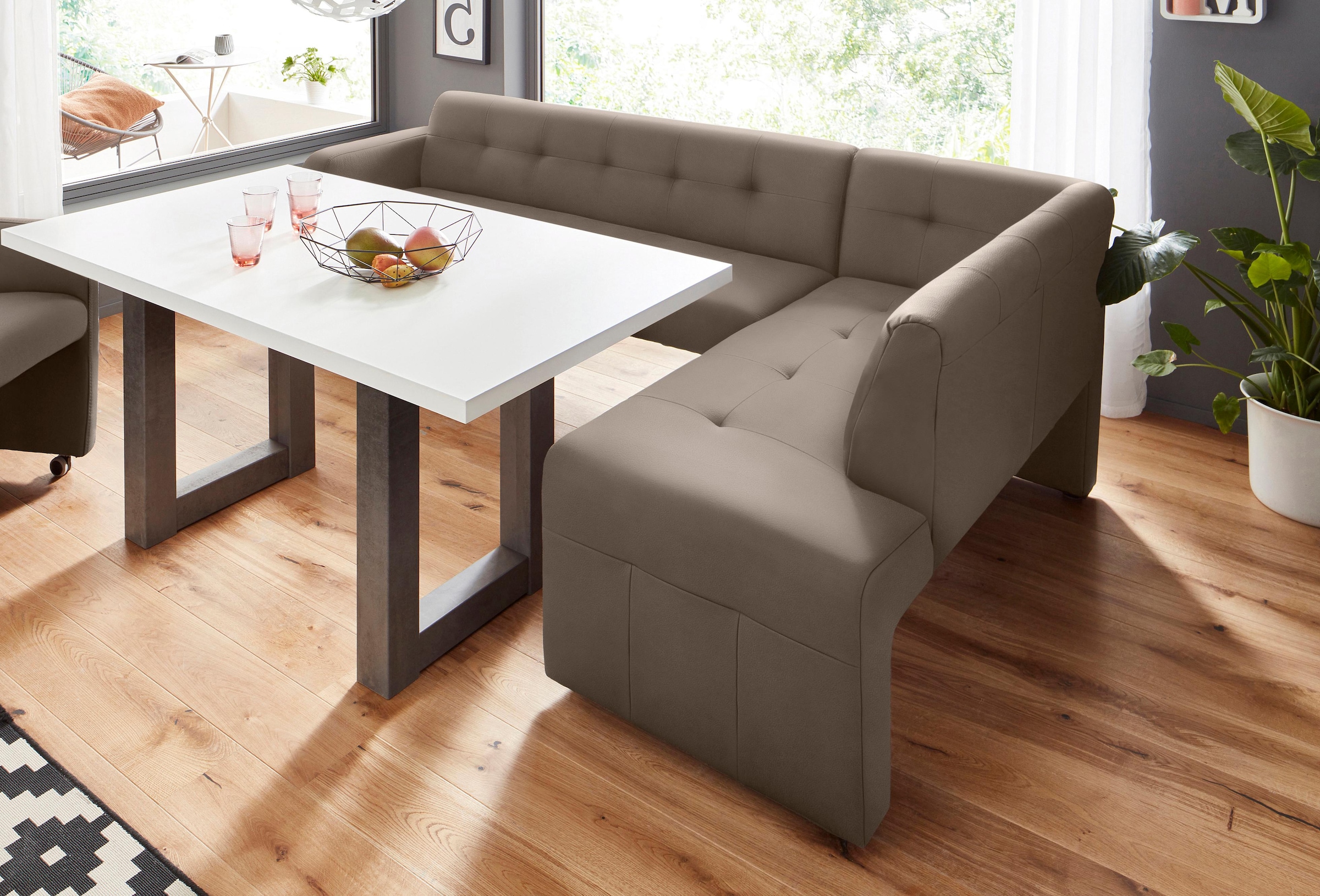 exxpo - sofa fashion Eckbank »Barista mit toller Detailverarbeitung, hohe Bodenfreiheit«, Komfortsitzhöhe 49cm, Frei im Raum stellbar