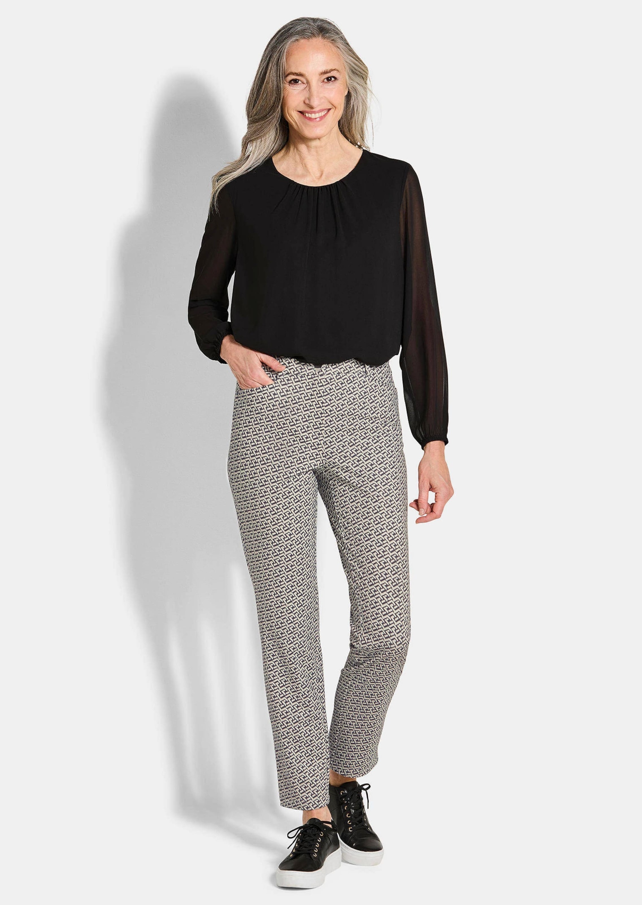 GOLDNER Stoffhose "Kurzgröße Slim Fit Printhose mit hohem Bund" günstig online kaufen