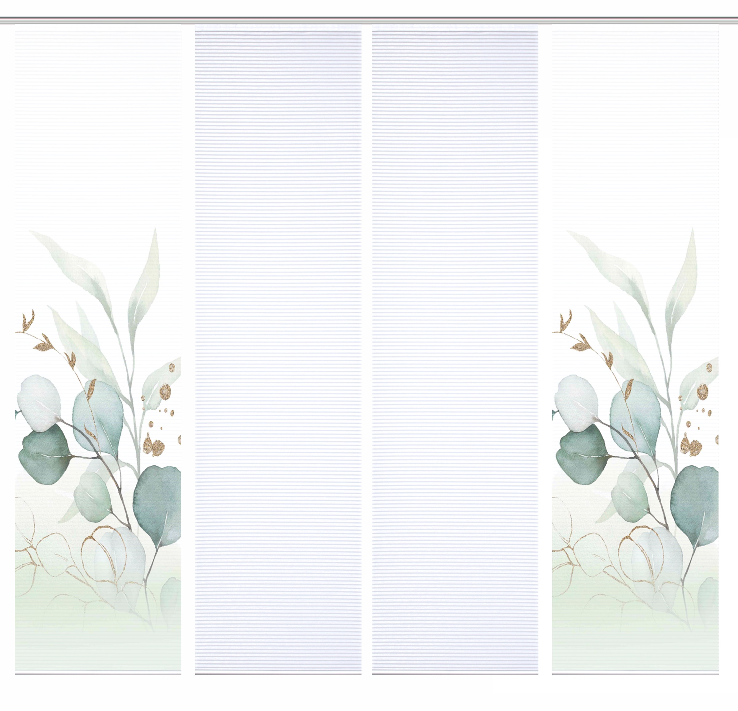 Thumbnail - HOME in green Schiebegardine "ABANIO" Paneelwagen 4 Stk. tlg. SET DIGITALDRUCK,BAMBUSOPTIK RECYCELT