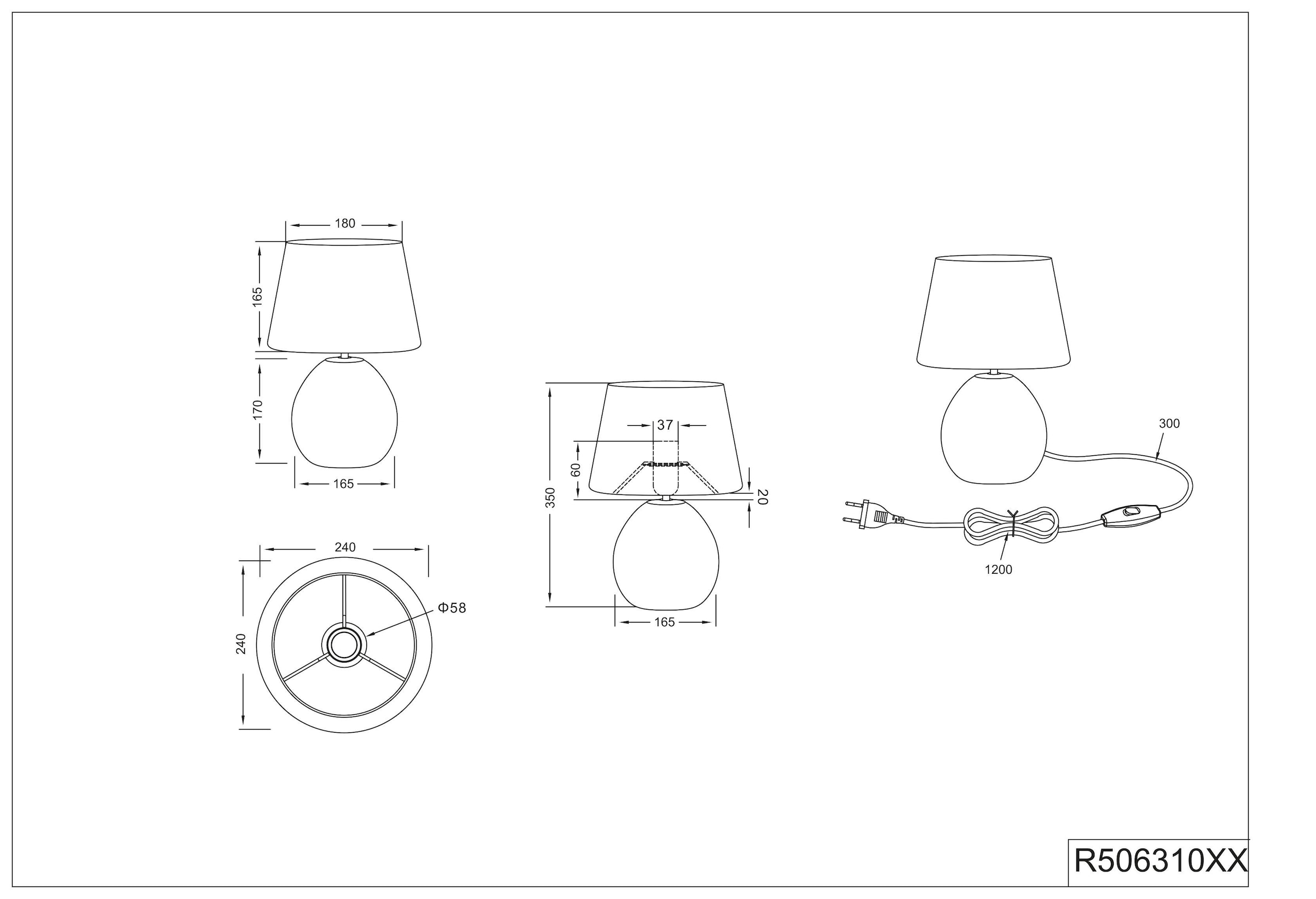 TRIO Leuchten Tischleuchte »LUXOR«, 1 flammig, Leuchtmittel E27 | ohne Leuchtmittel, Schnurschalter, Leuchtmittel tauschbar