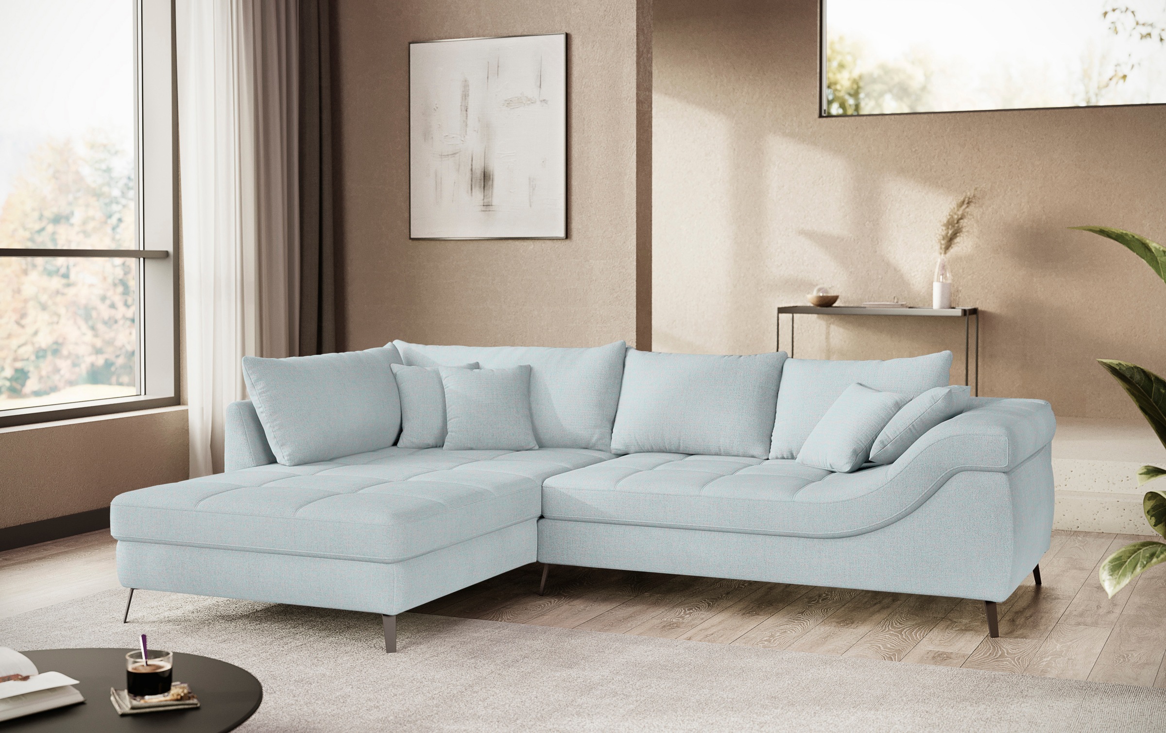 Mr. Couch Ecksofa »Portofino L-Form«, 4 Bezugsqualitäten, 13,5 cm hohe Metall-Profilfüße in matt-schwarz